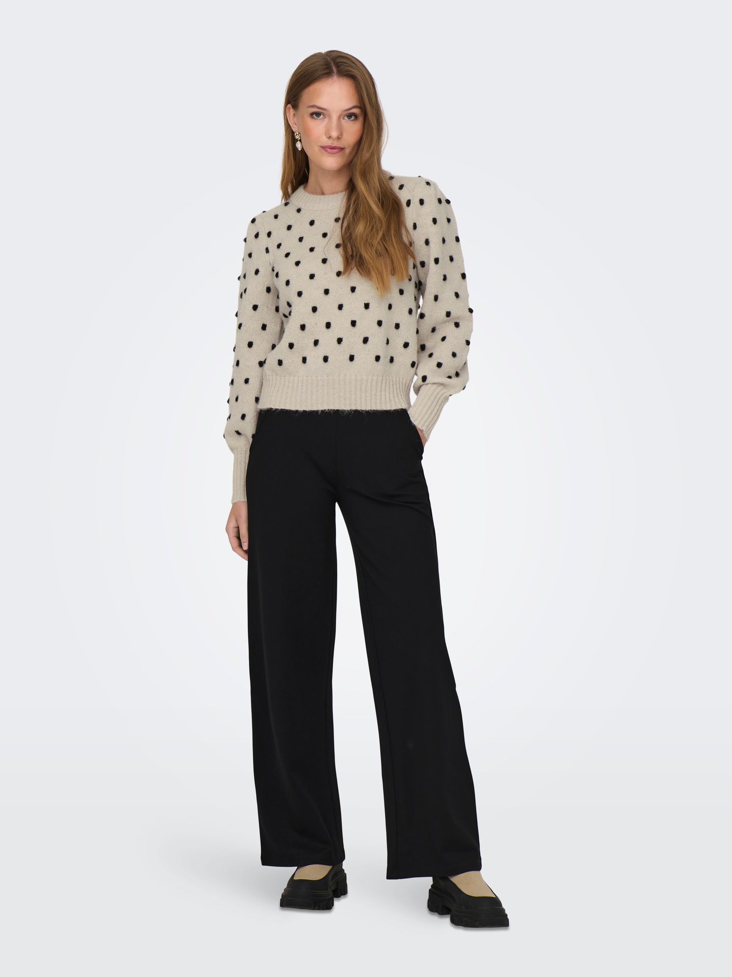 JDY JDYSIGRID LIFE L/S ON PUFF PULL KNT Cement/BLACK_BIG_IKAT 2900160268068