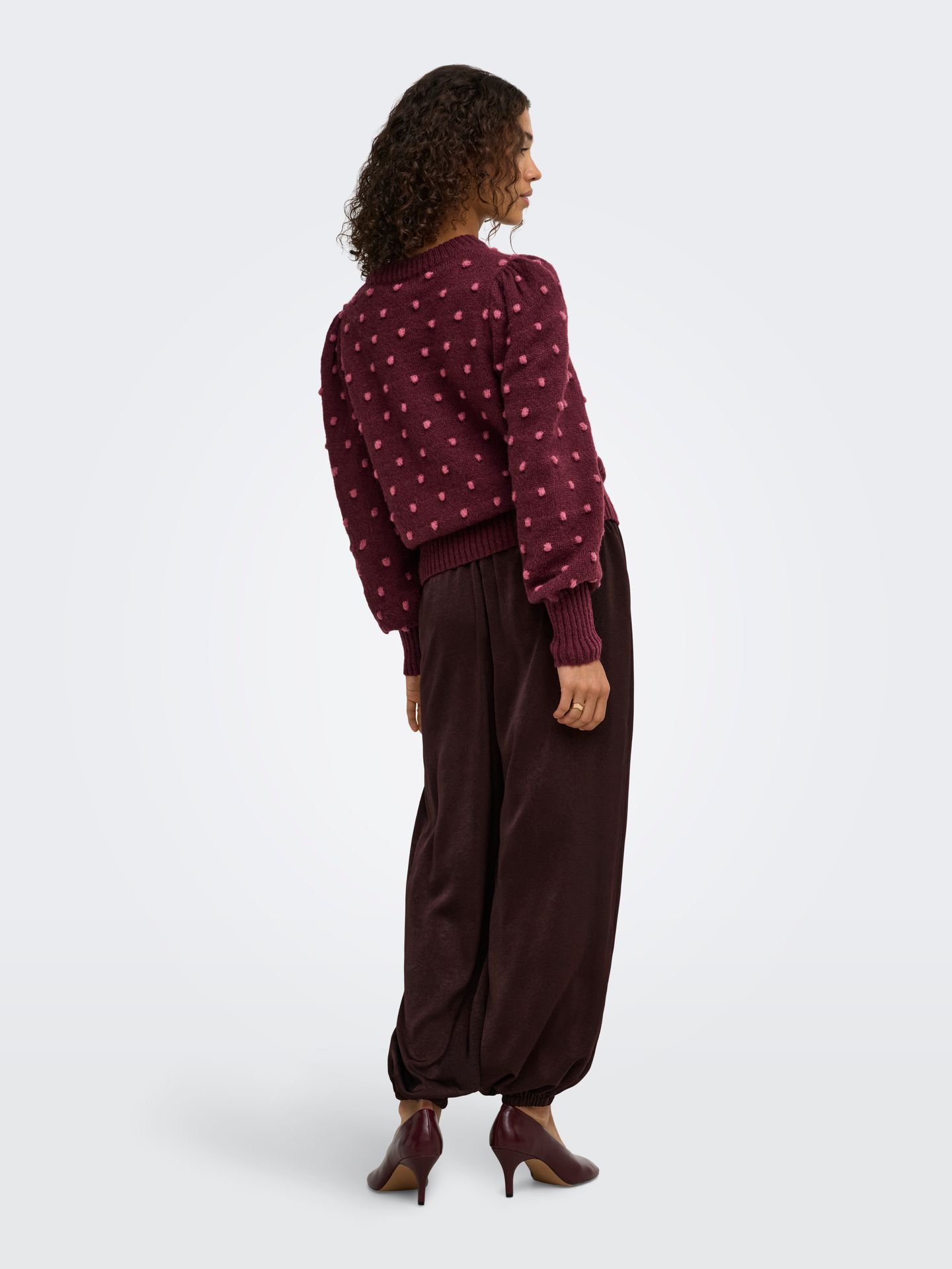 Only JDYSIGRID LIFE L/S ON PUFF PULL KNT Windsor Wine/W. DECO ROSE DOTS 2900170514018