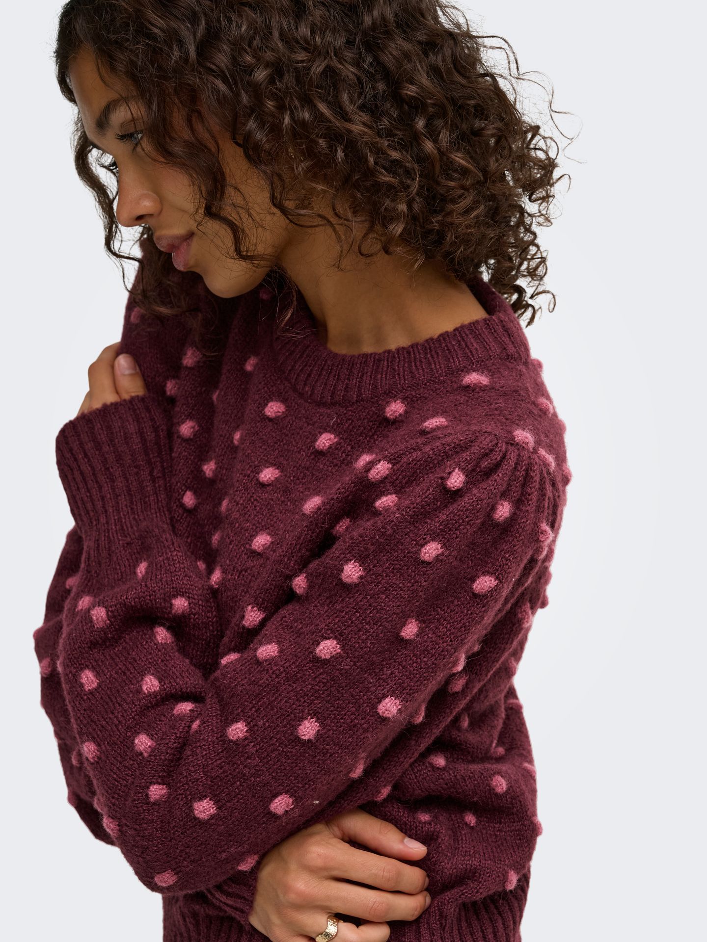 Only JDYSIGRID LIFE L/S ON PUFF PULL KNT Windsor Wine/W. DECO ROSE DOTS 2900170514018
