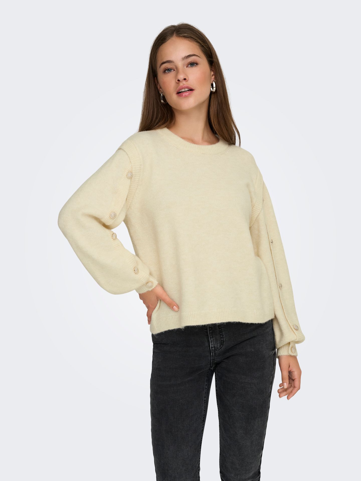 Only ONLRENE LIFE LS BUTTON O-NECK CS KN Egret/Beauty 2900160274052