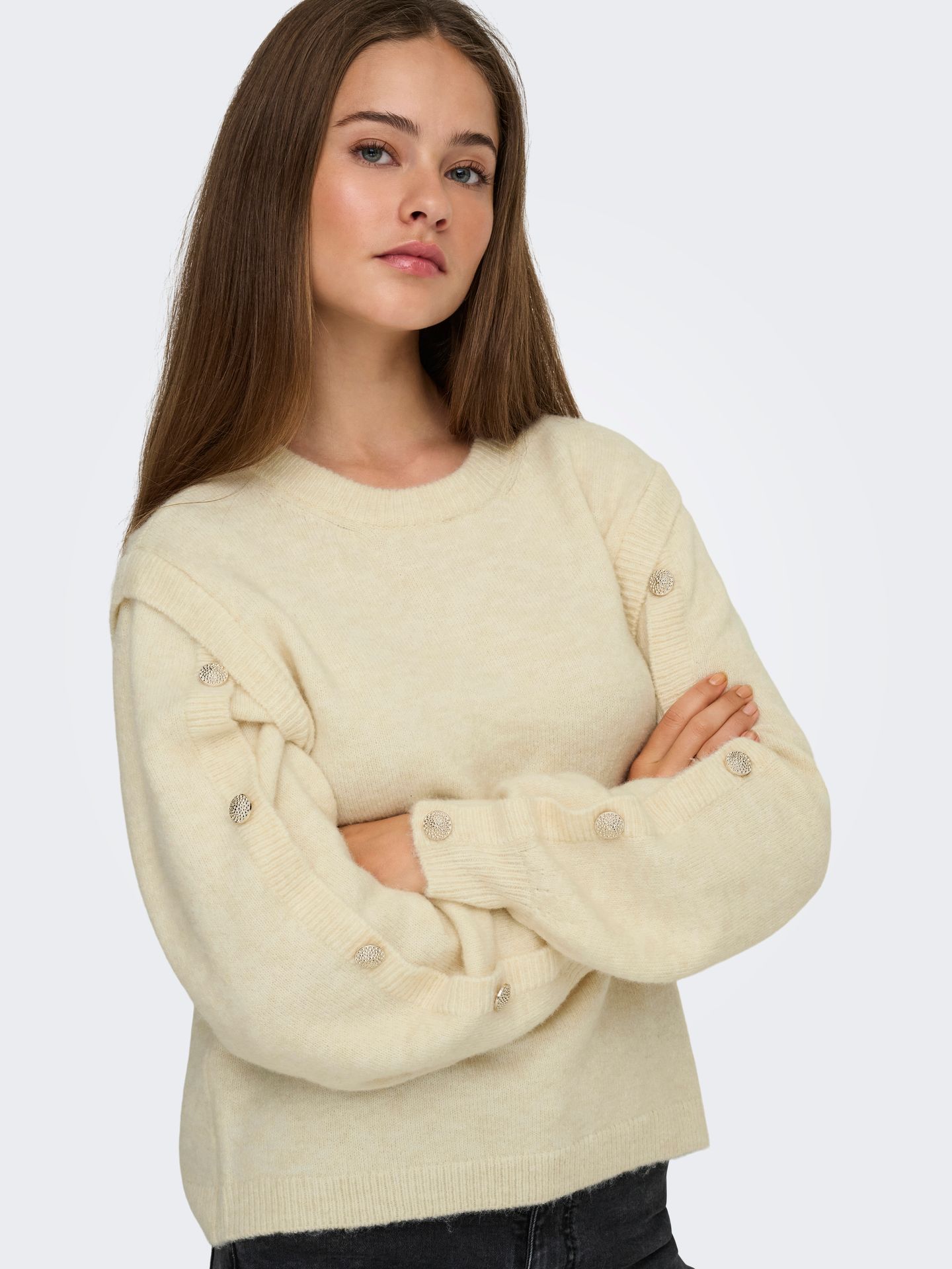 Only ONLRENE LIFE LS BUTTON O-NECK CS KN Egret/Beauty 2900160274052