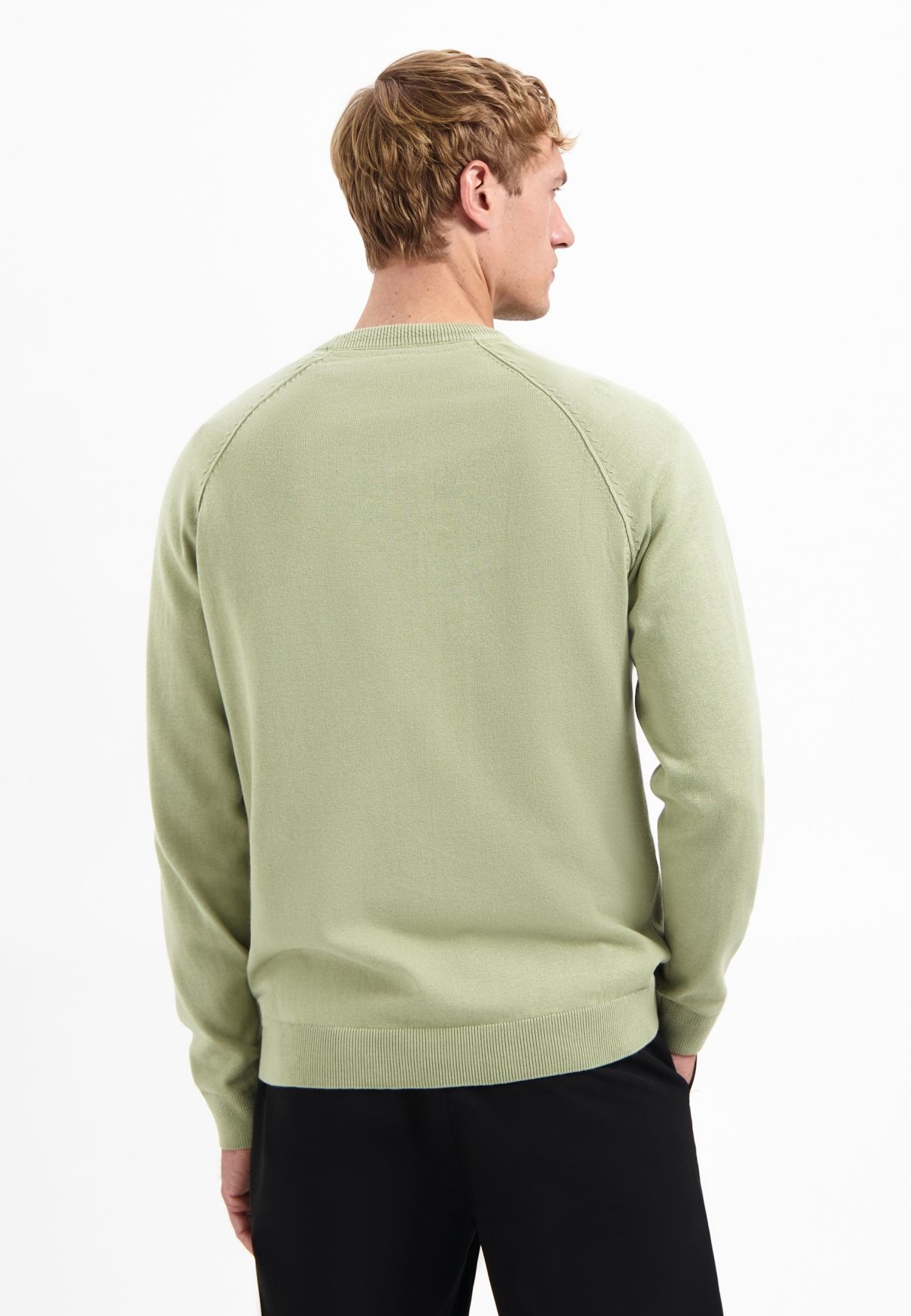 No Excess Pullover Crewneck Solid Waffle Knit 197 light moss 2900160345080