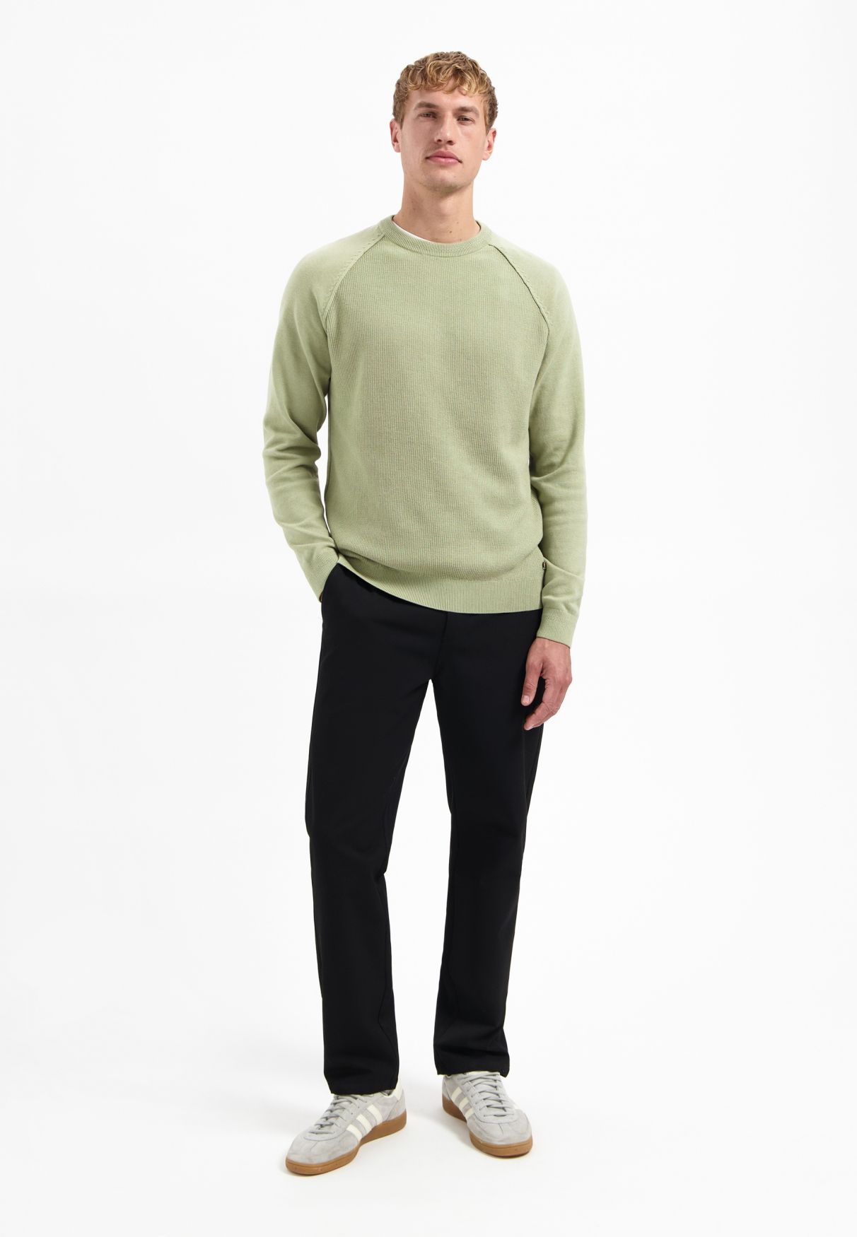 No Excess Pullover Crewneck Solid Waffle Knit 197 light moss 2900160345080