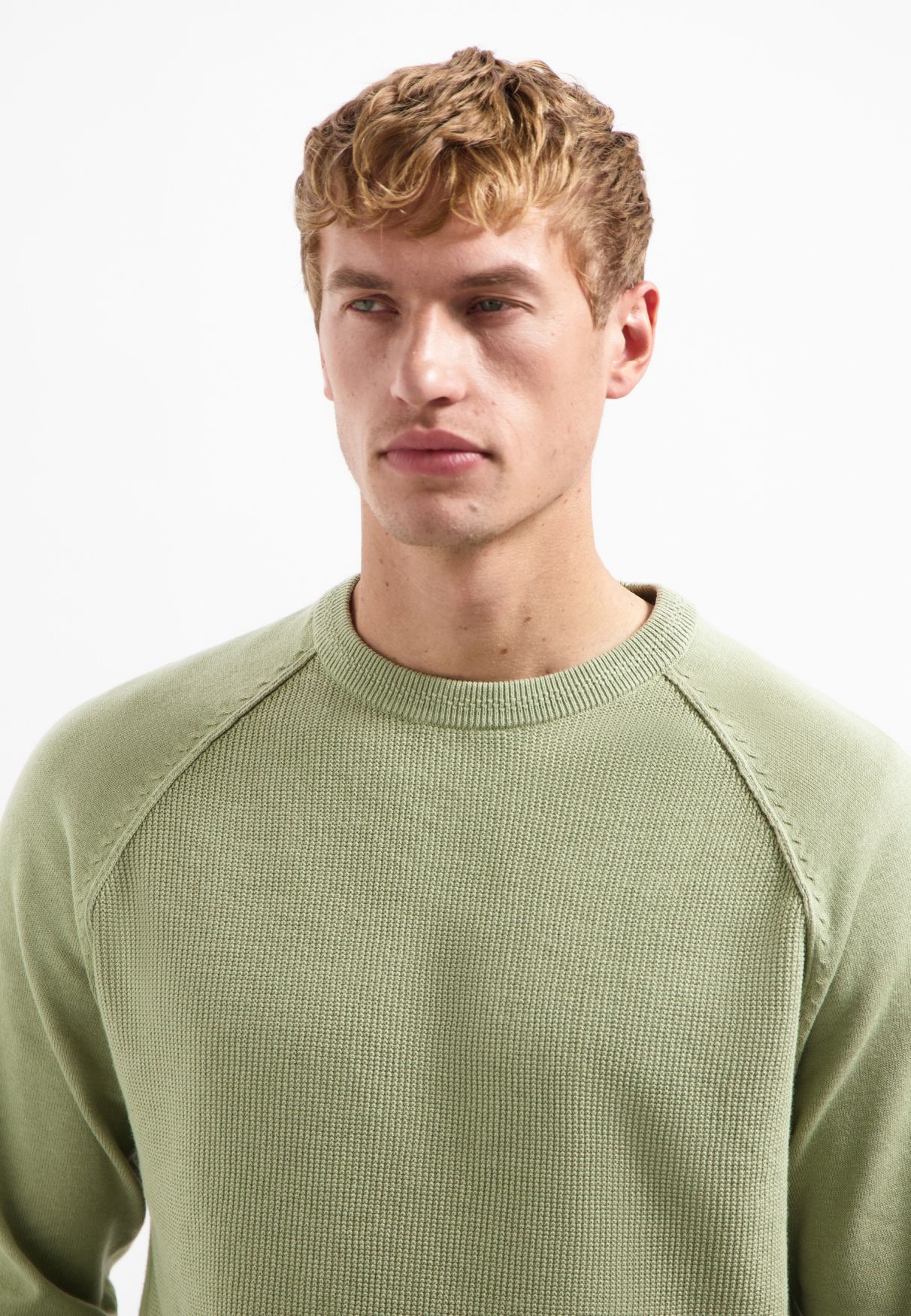 No Excess Pullover Crewneck Solid Waffle Knit 197 light moss 2900160345080