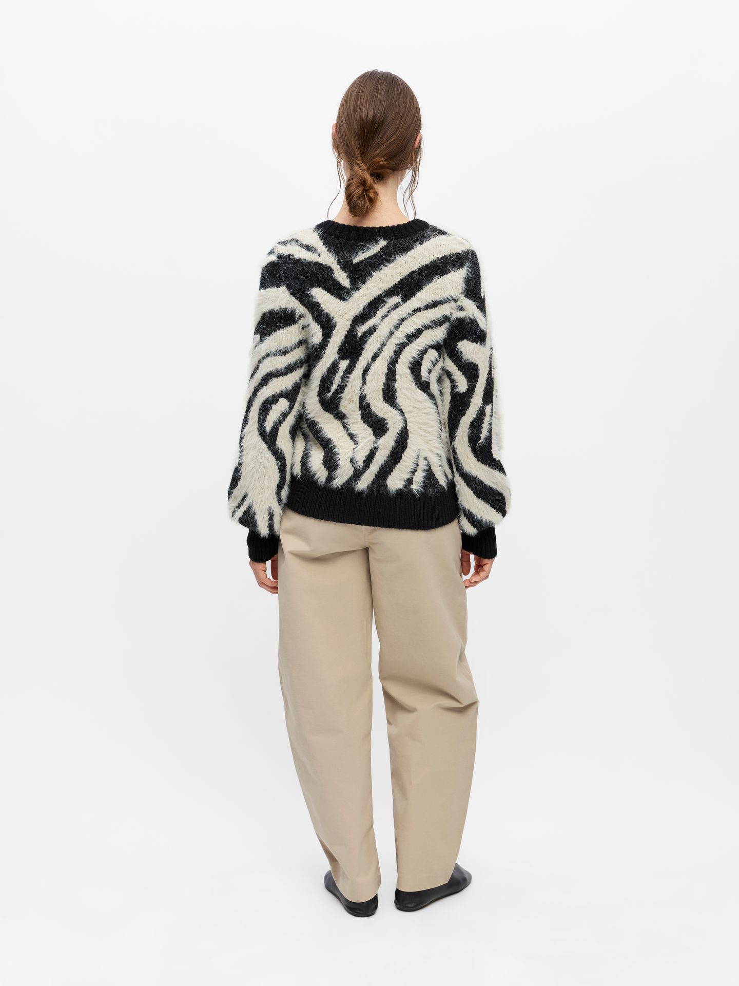 Object OBJHOLLOW L/S RE KNIT PULLOVER NOOS Black/Sandshell vertical stripes 2900169711053