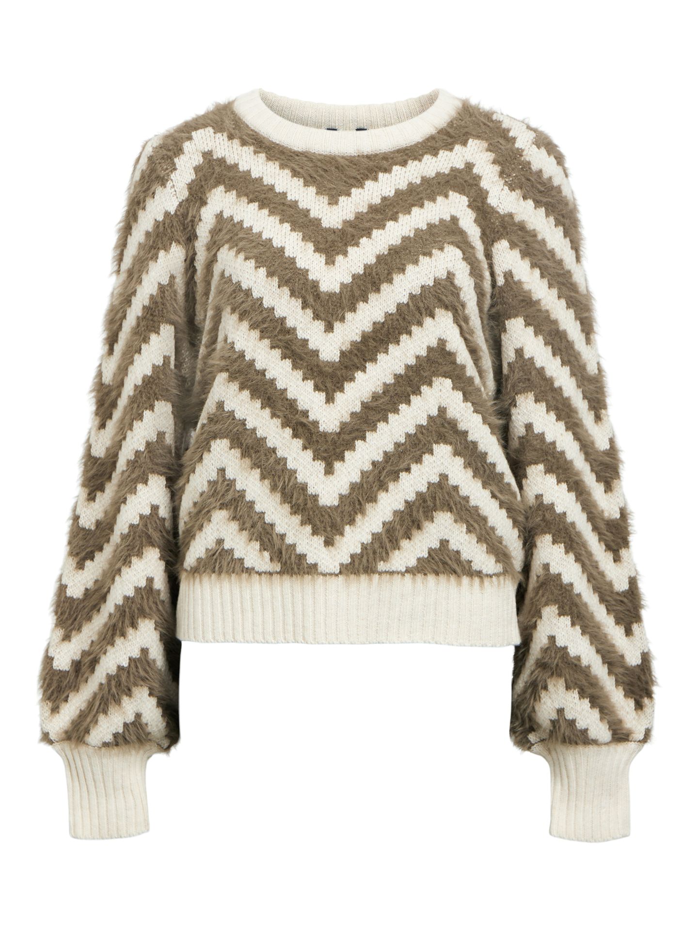 Object OBJHOLLOW L/S RE KNIT PULLOVER NOOS White Sand/Black 00115257-EKA22000400000118