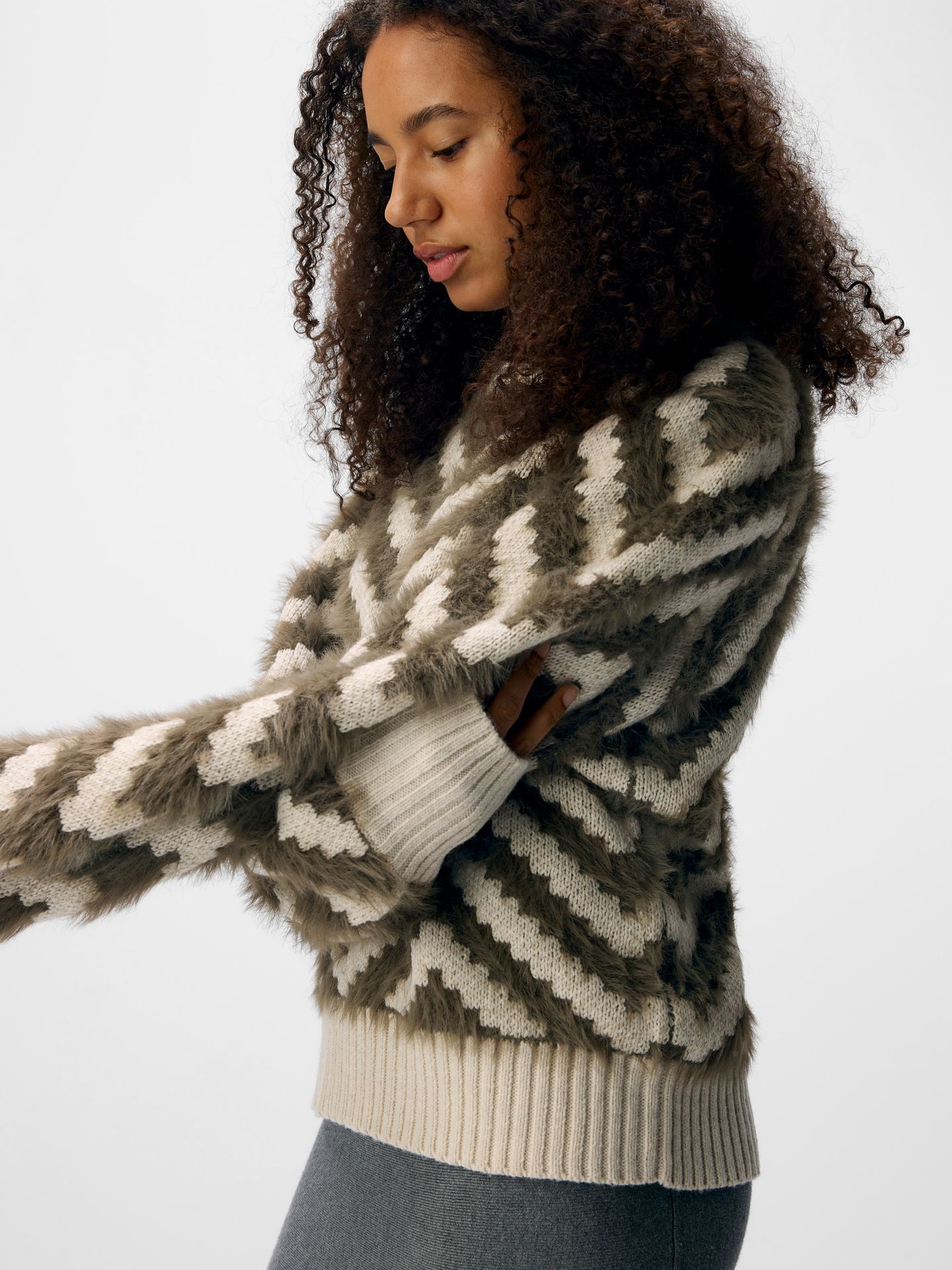 Object OBJHOLLOW L/S RE KNIT PULLOVER NOOS White Sand/Black 2900160400048