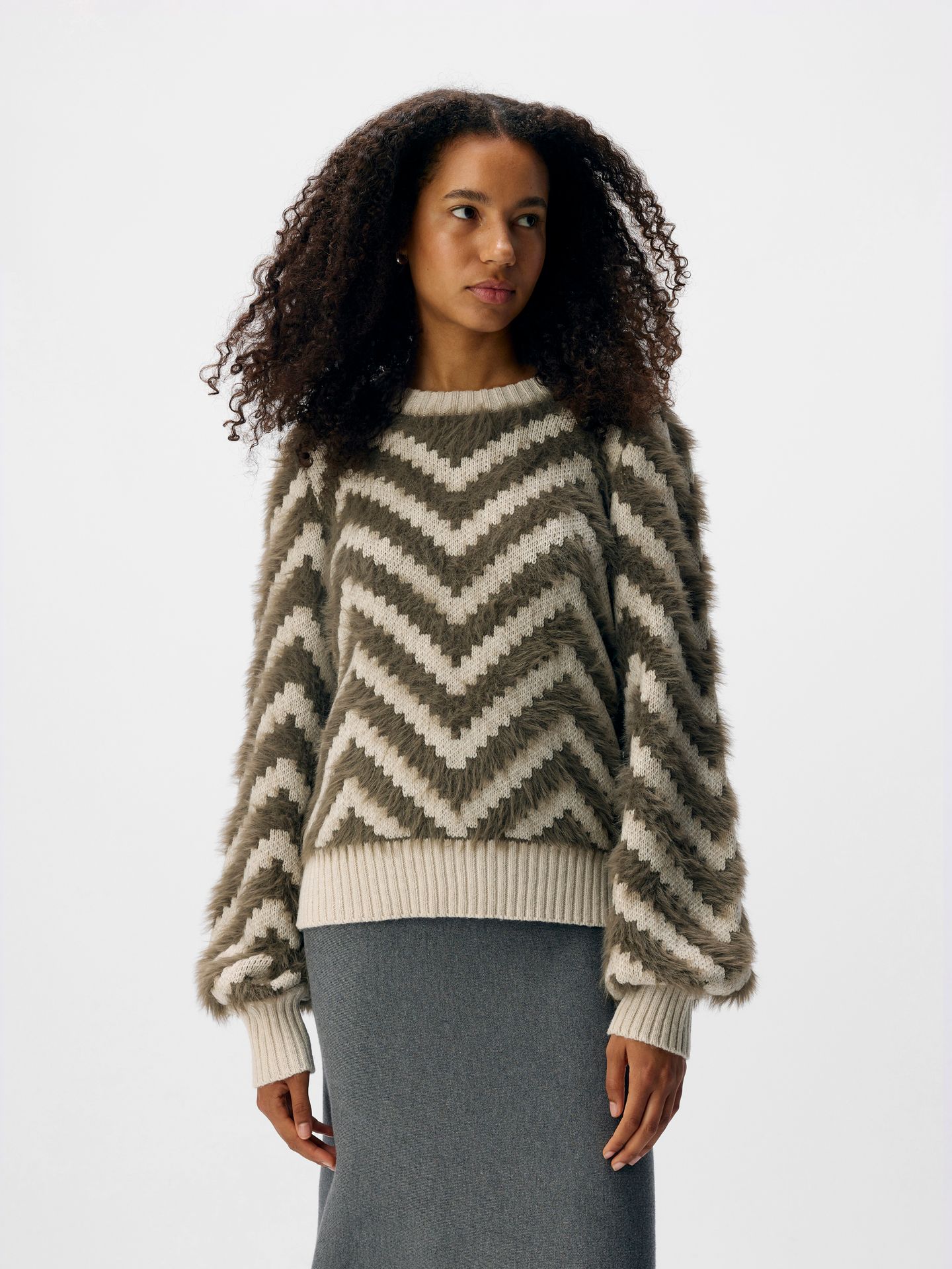 Object OBJHOLLOW L/S RE KNIT PULLOVER NOOS White Sand/Black 2900160400048