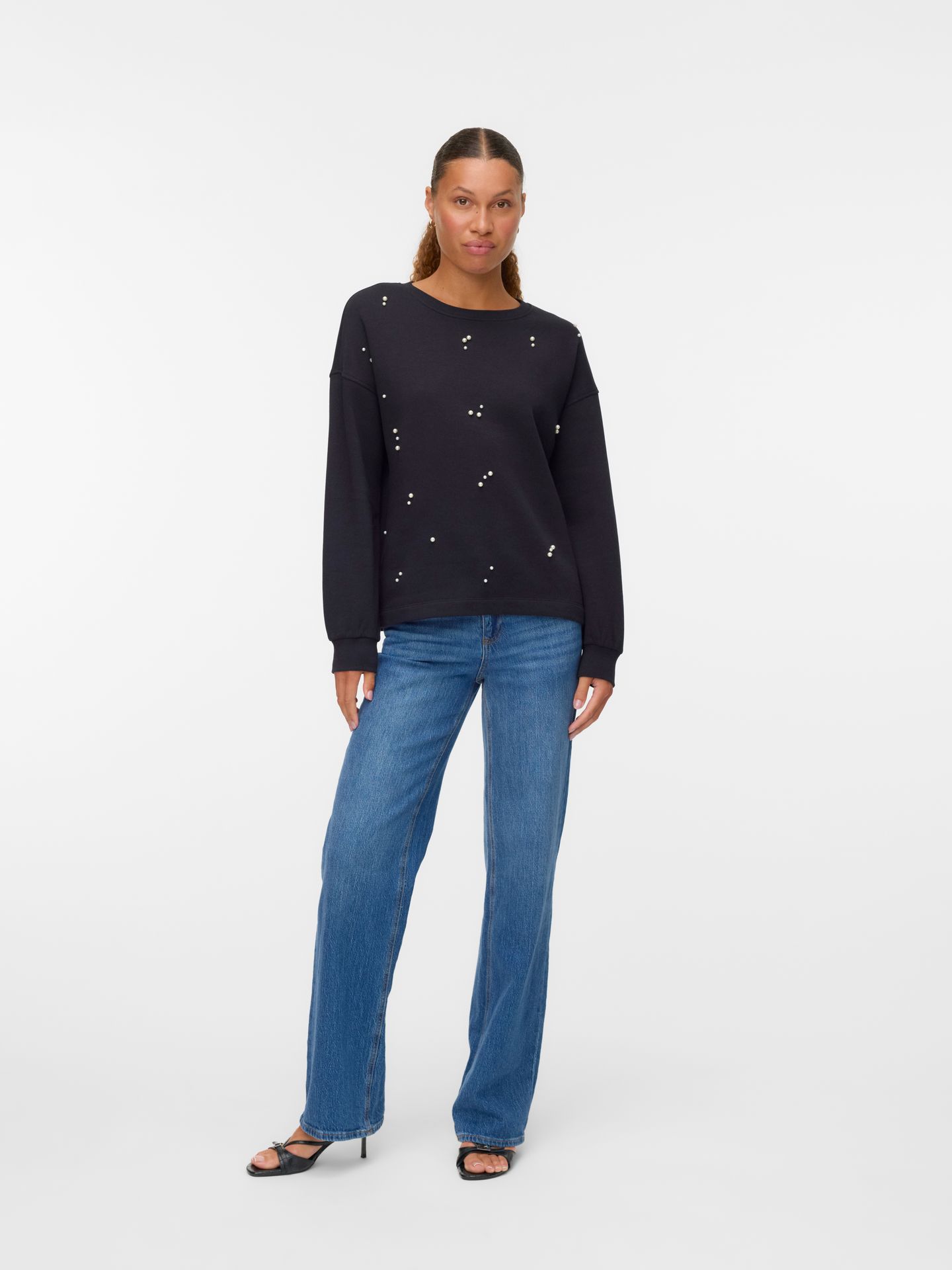 Vero Moda VMFATILDA L/S SWEATSHIRT JRS BTQ Black/SNOQ WHITE EMB 2900160391025