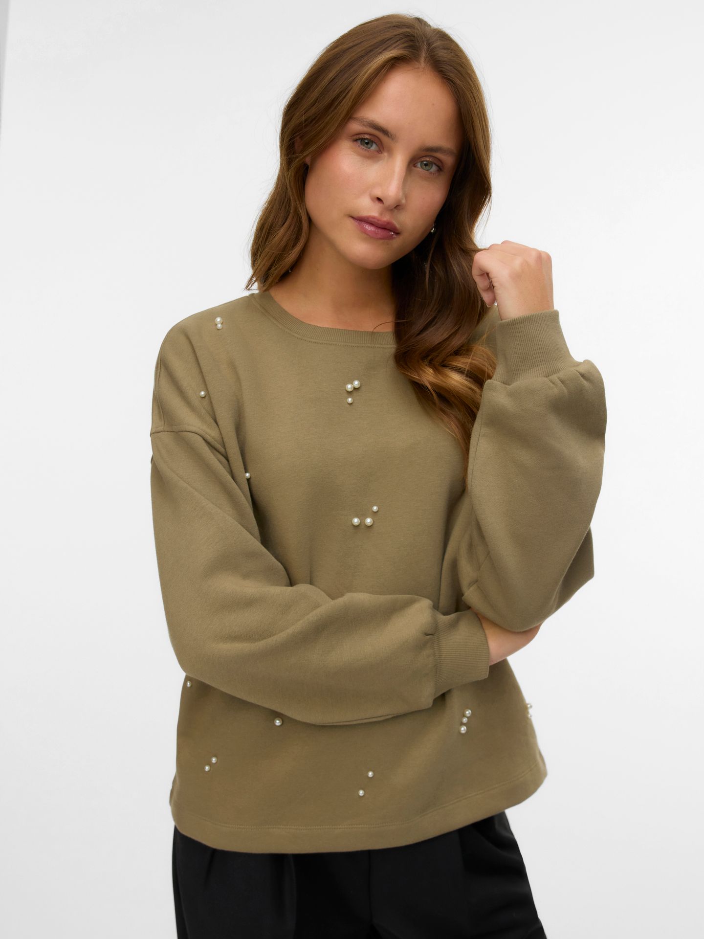 Vero Moda VMFATILDA L/S SWEATSHIRT JRS BTQ Mermaid/TONE-IN-TONE PEARLS 00115260-EKA26011400003130