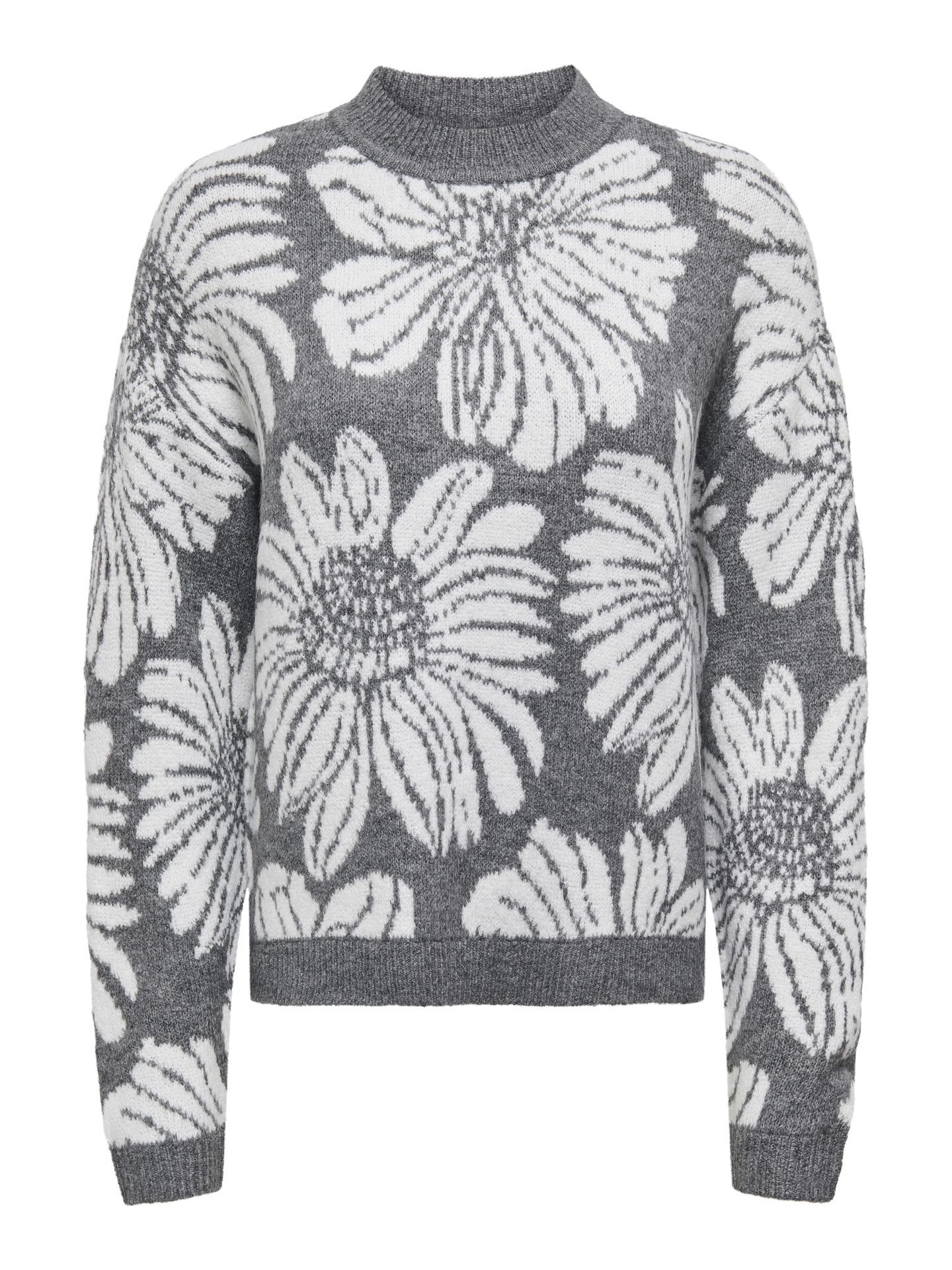 JDY JDYSIGNE L/S O-NECK FLOWER JACQ PUL Medium Grey Melange/CHECKS 00115264-EKA26011400000761