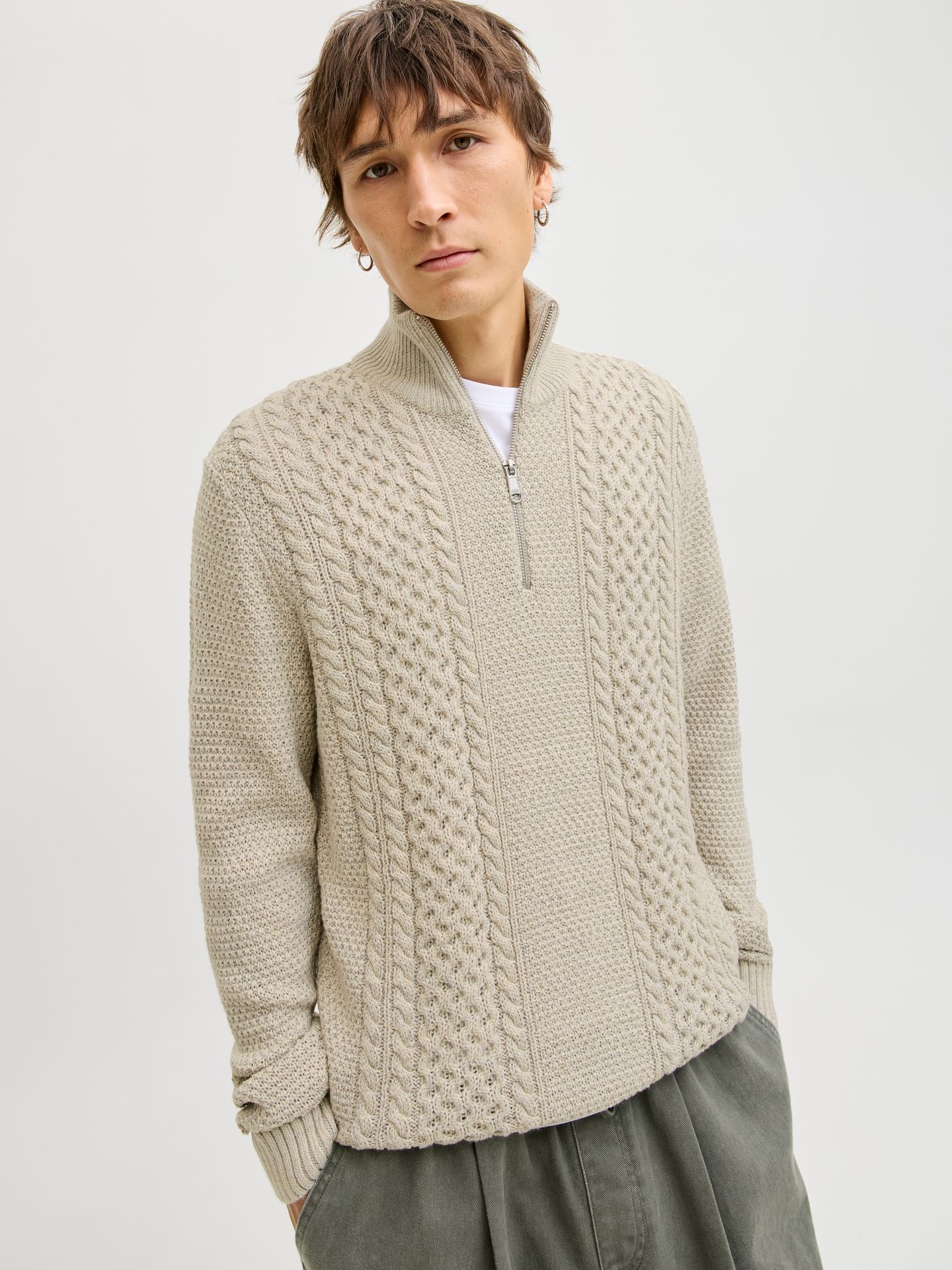 Jack & Jones JJPAUL KNIT HALF ZIP White Melange 00115265-EKA26011400002523