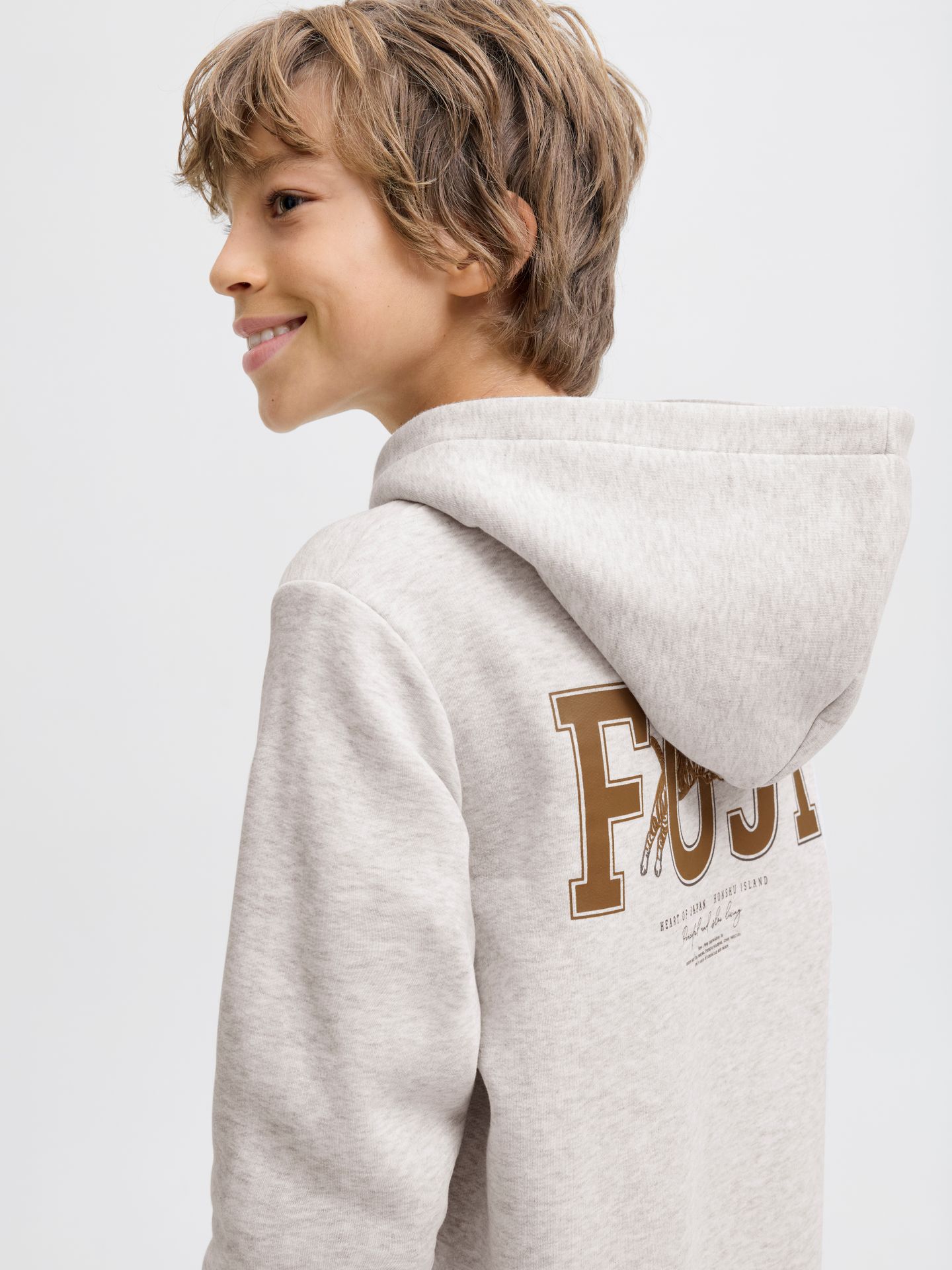 Jack & Jones JJKENJI SWEAT HOOD JNR White Melange 2900160420022