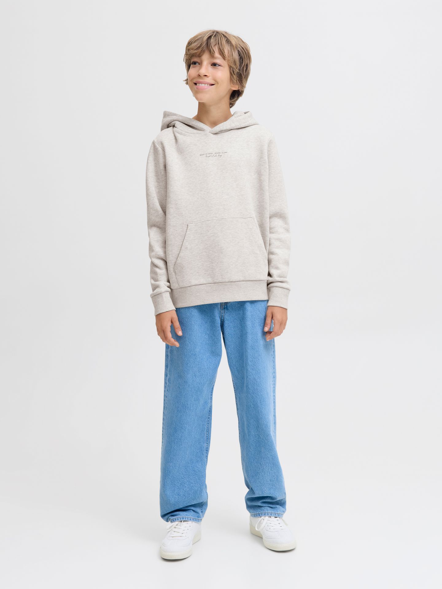 Jack & Jones JJKENJI SWEAT HOOD JNR White Melange 2900160420022