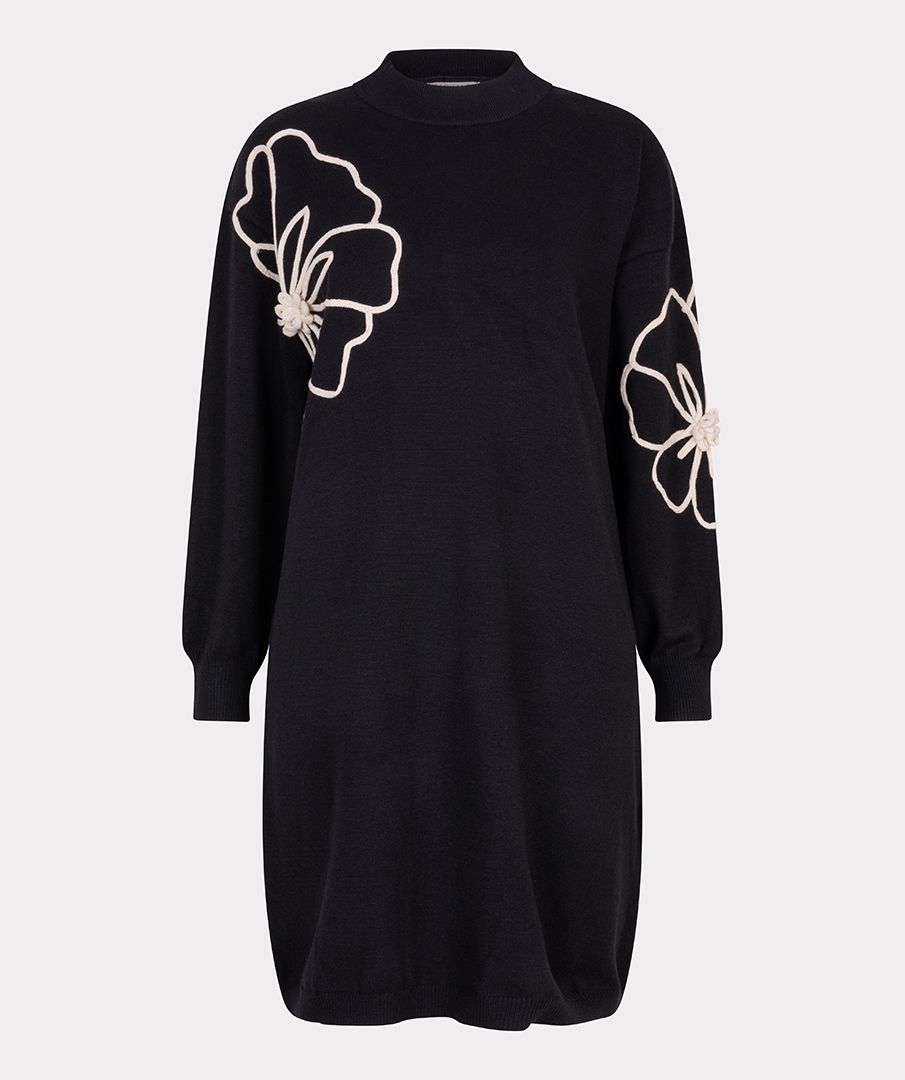 Esqualo Dress tape flower patch 000 black 00115286-EKA26009300000021