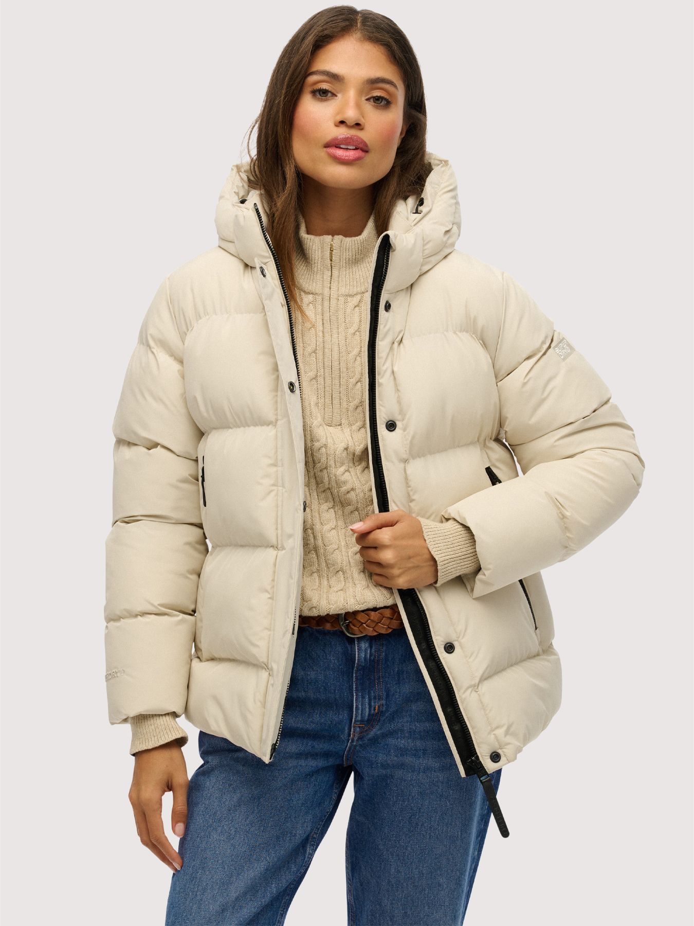 Superdry Hooded 5 baffle sports puffer Oat Bran 2900160473066