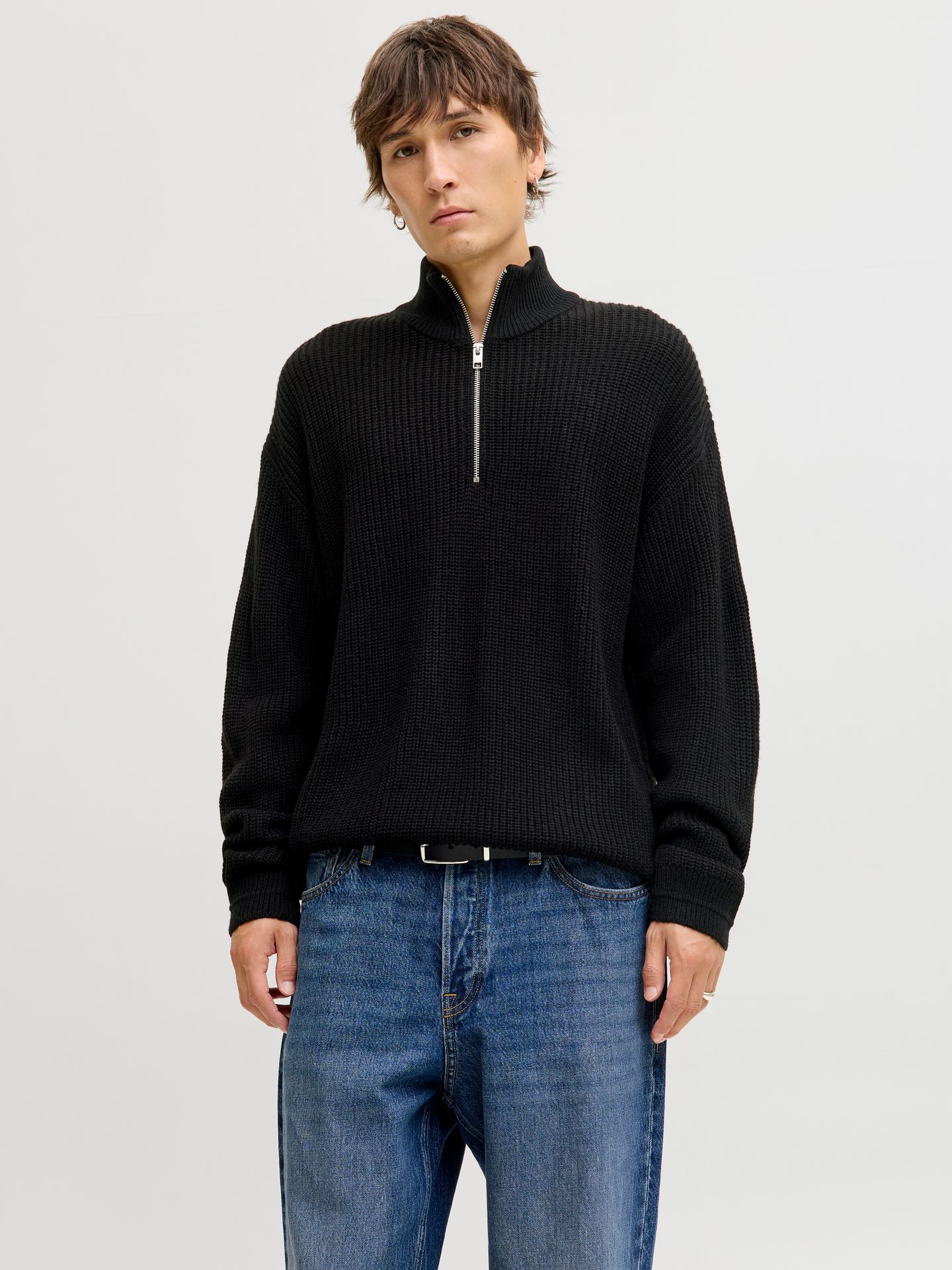 Jack & Jones JJKAITO KNIT HALF ZIP BF Black 2900160492036
