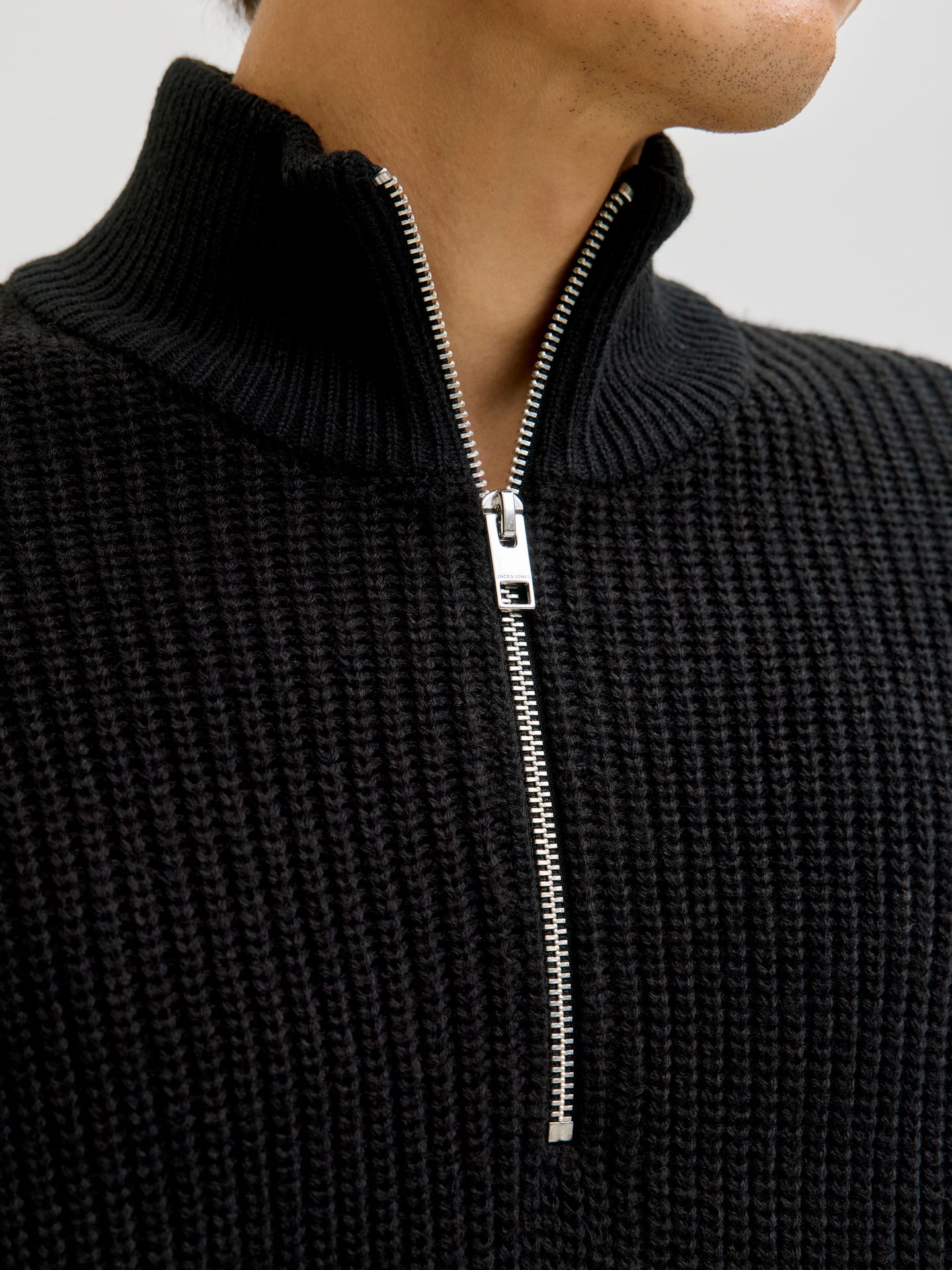 Jack & Jones JJKAITO KNIT HALF ZIP BF Black 2900160492036