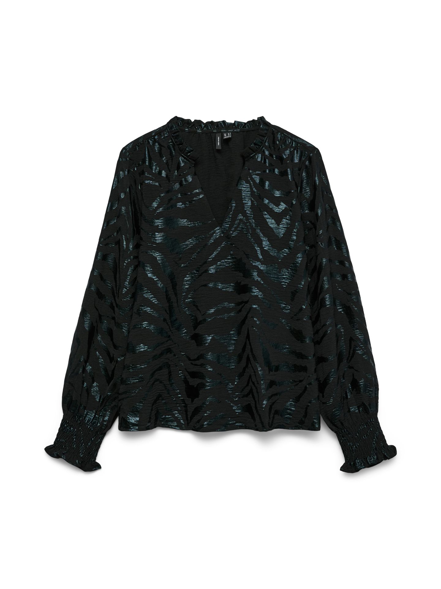 Vero Moda VMCARLA FOIL L/S V-NECK TOP WVN GA Black/COATED 00115452-EKA26011400000116