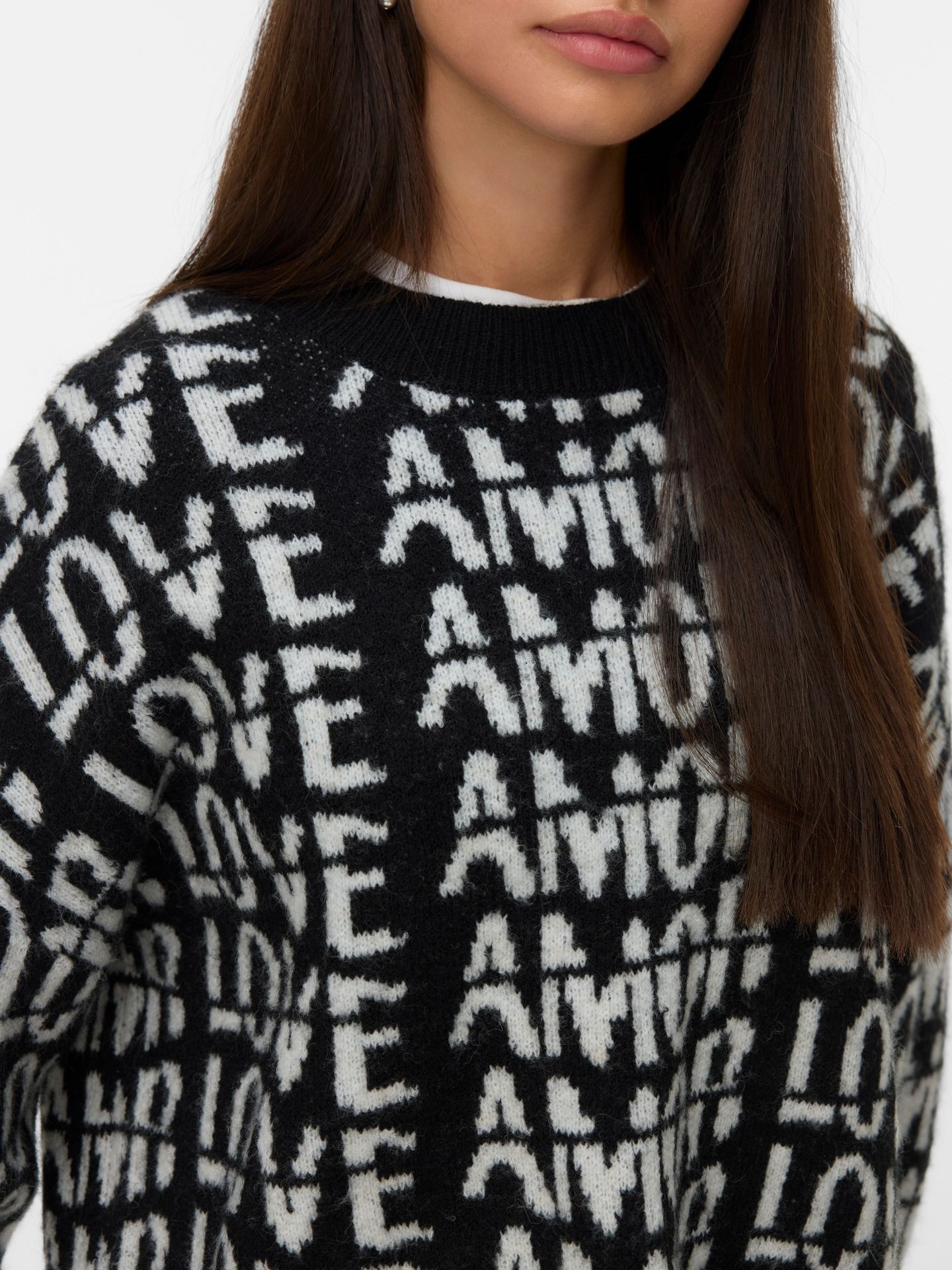 Vero Moda VMLOVE LS O-NECK PULLOVER BOO Black/W BIRCH 2900160789020