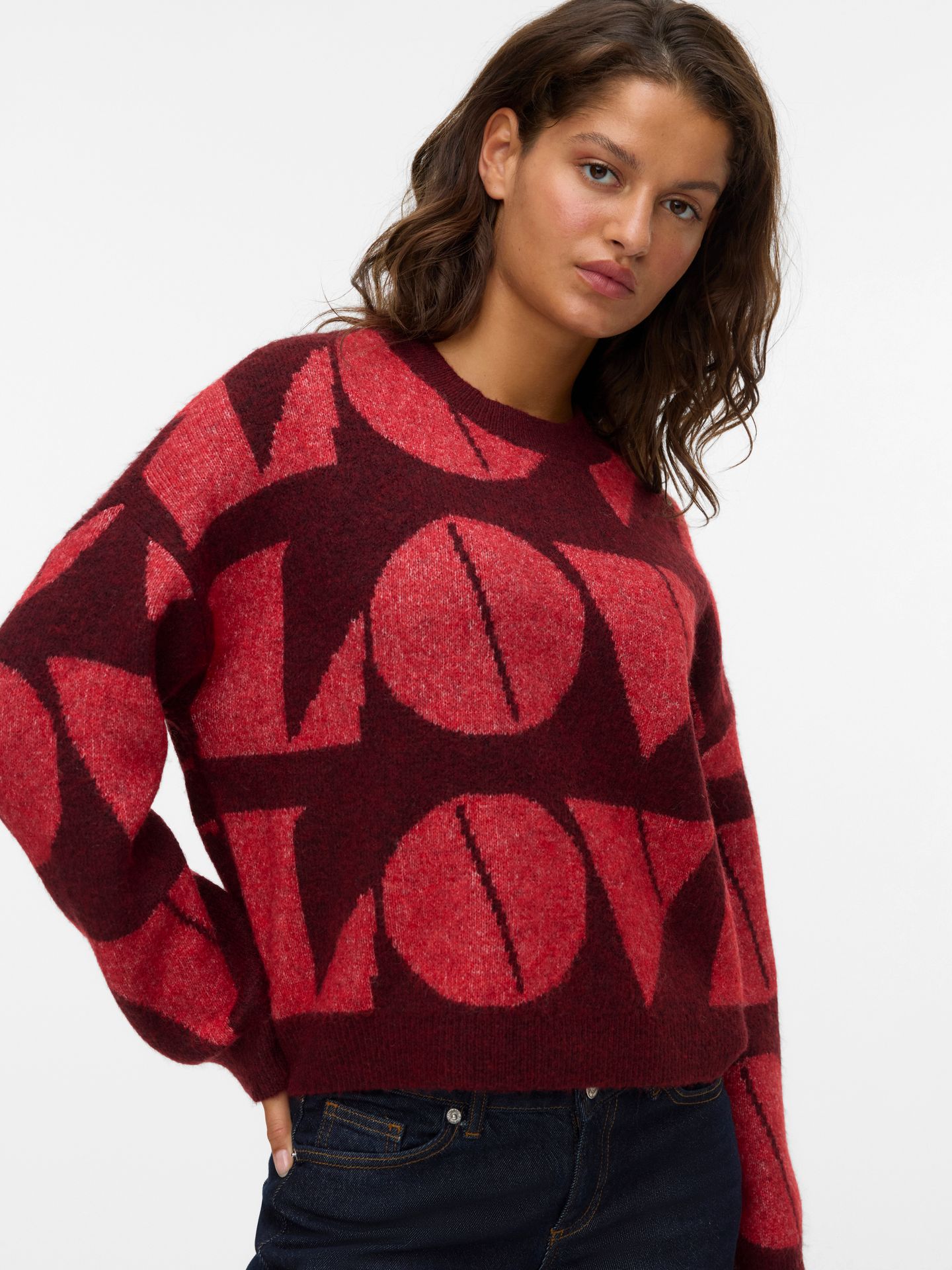 Vero Moda VMLOVE LS O-NECK PULLOVER BOO Syrah/W. WHITE MELANGE 00115464-EKA26011400003064