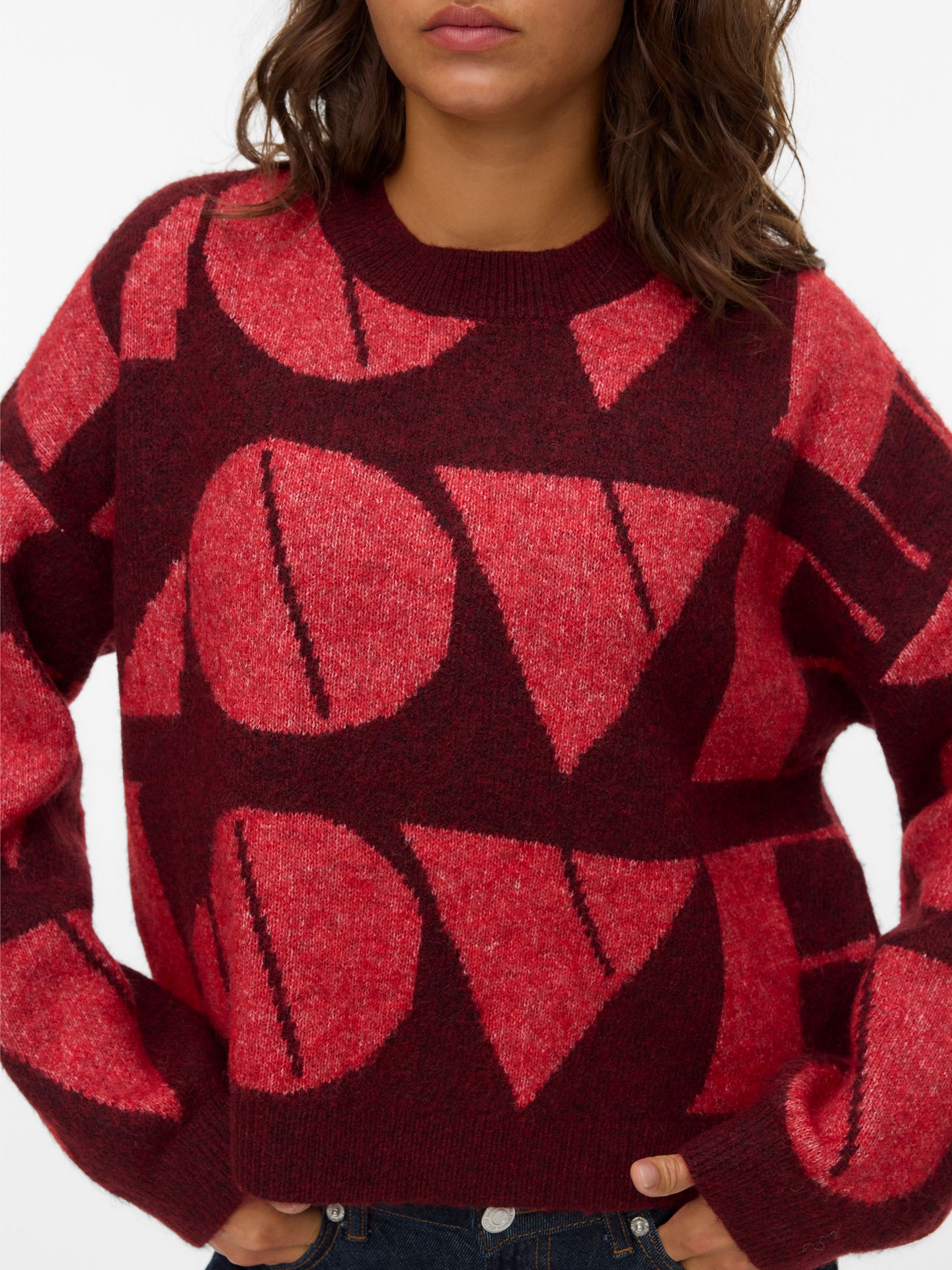 Vero Moda VMLOVE LS O-NECK PULLOVER BOO Syrah/W. WHITE MELANGE 2900160793027