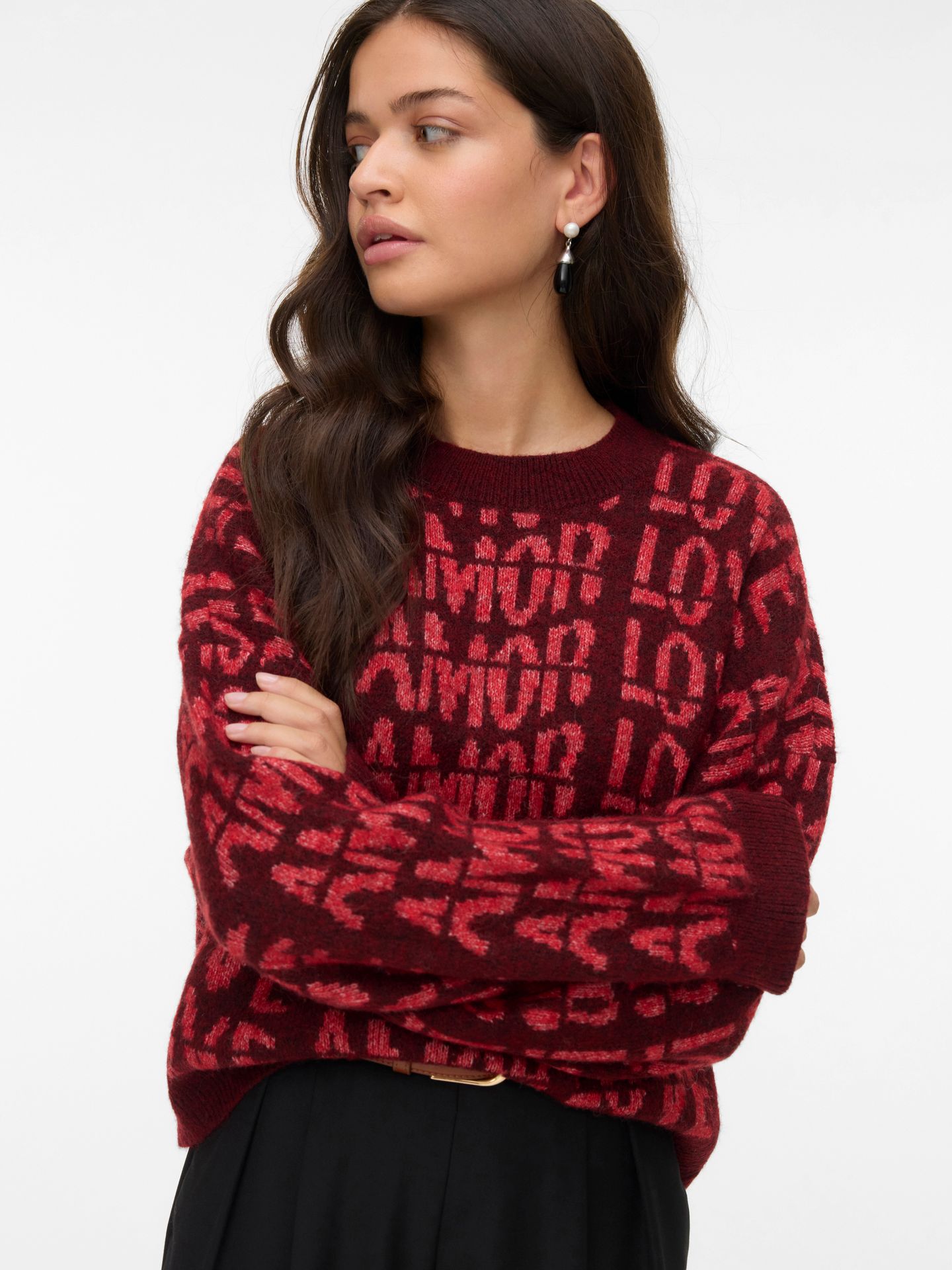 Vero Moda VMLOVE LS O-NECK PULLOVER BOO Syrah/HADLEY 00115464-EKA26011400003087