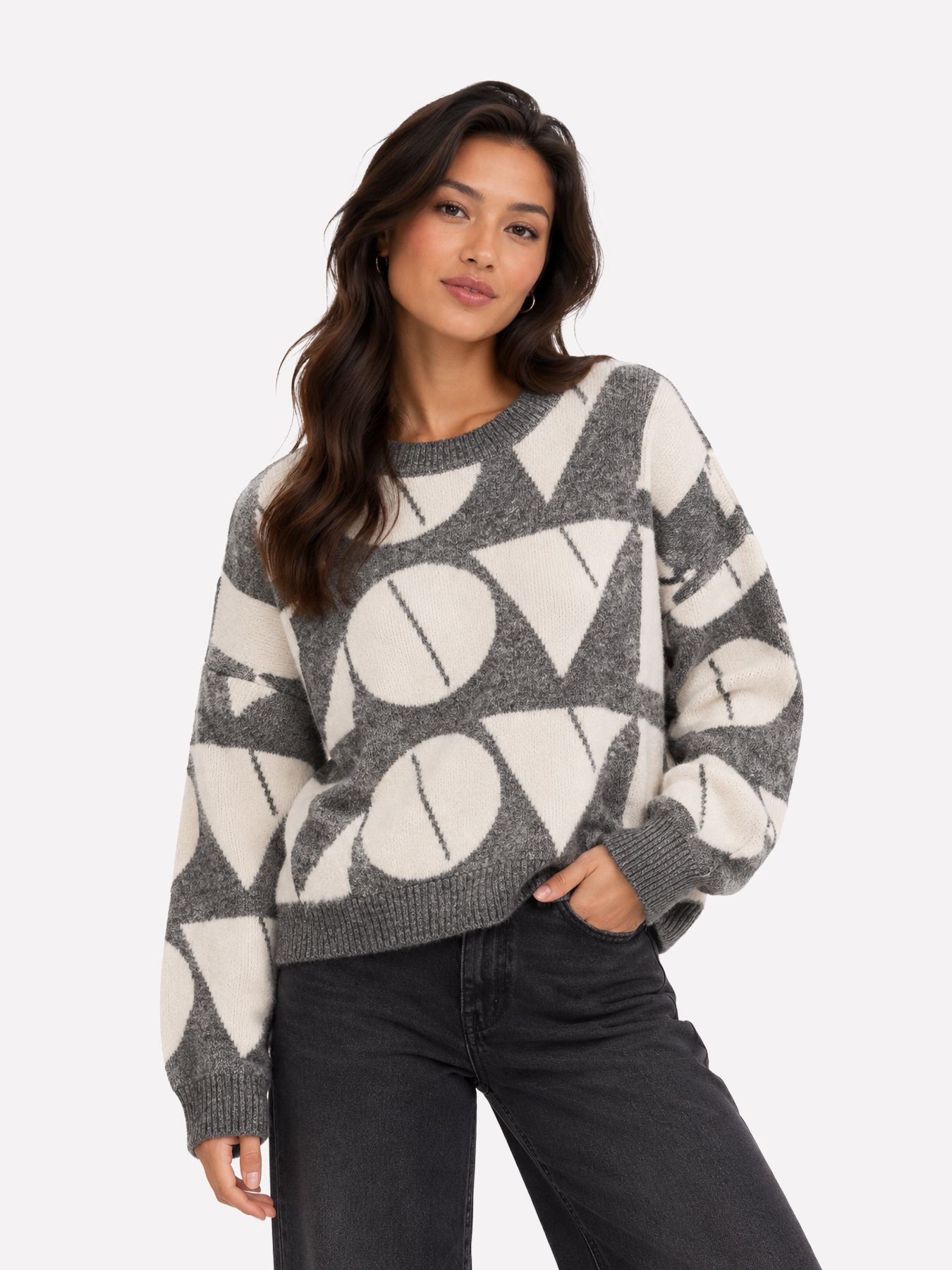 Vero Moda VMLOVE LS O-NECK PULLOVER BOO Medium Grey Melange/W. BIRCH BIG LO 00115464-EKA26011400003813