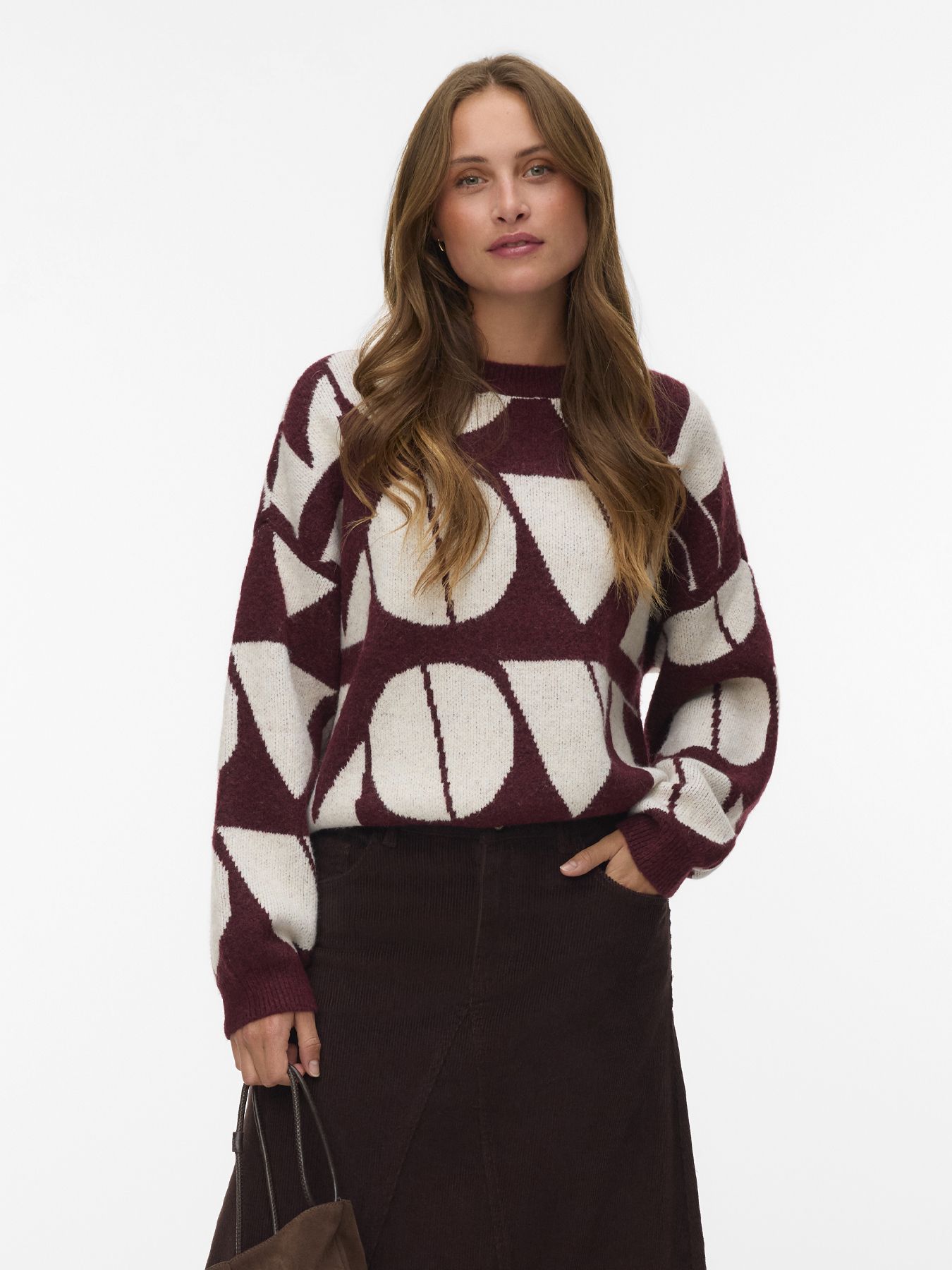Vero Moda VMLOVE LS O-NECK PULLOVER BOO Windsor Wine/W. BIRCH BIG LOVE 00115464-EKA26011400003814