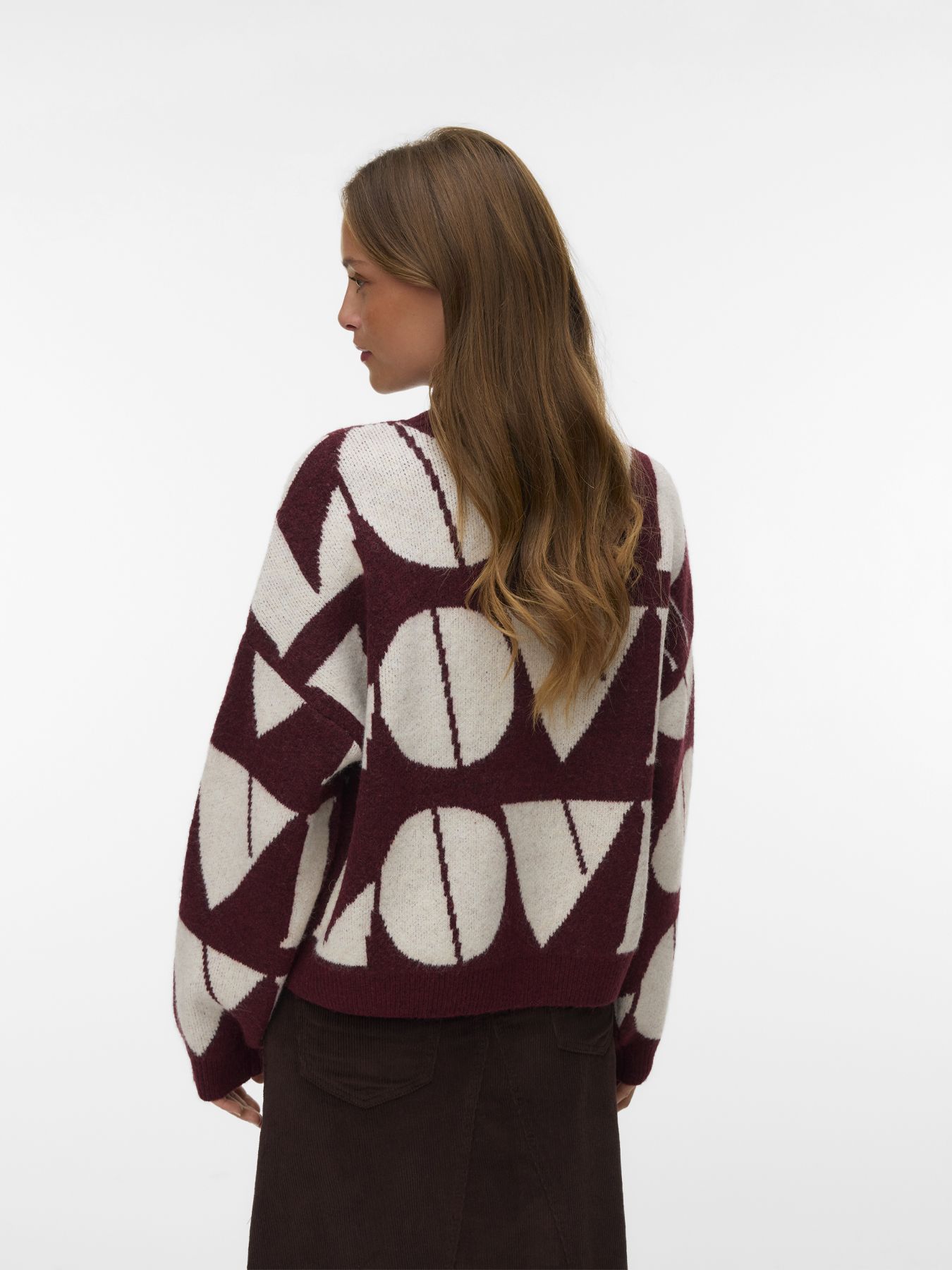 Vero Moda VMLOVE LS O-NECK PULLOVER BOO Windsor Wine/W. BIRCH BIG LOVE 2900172135051