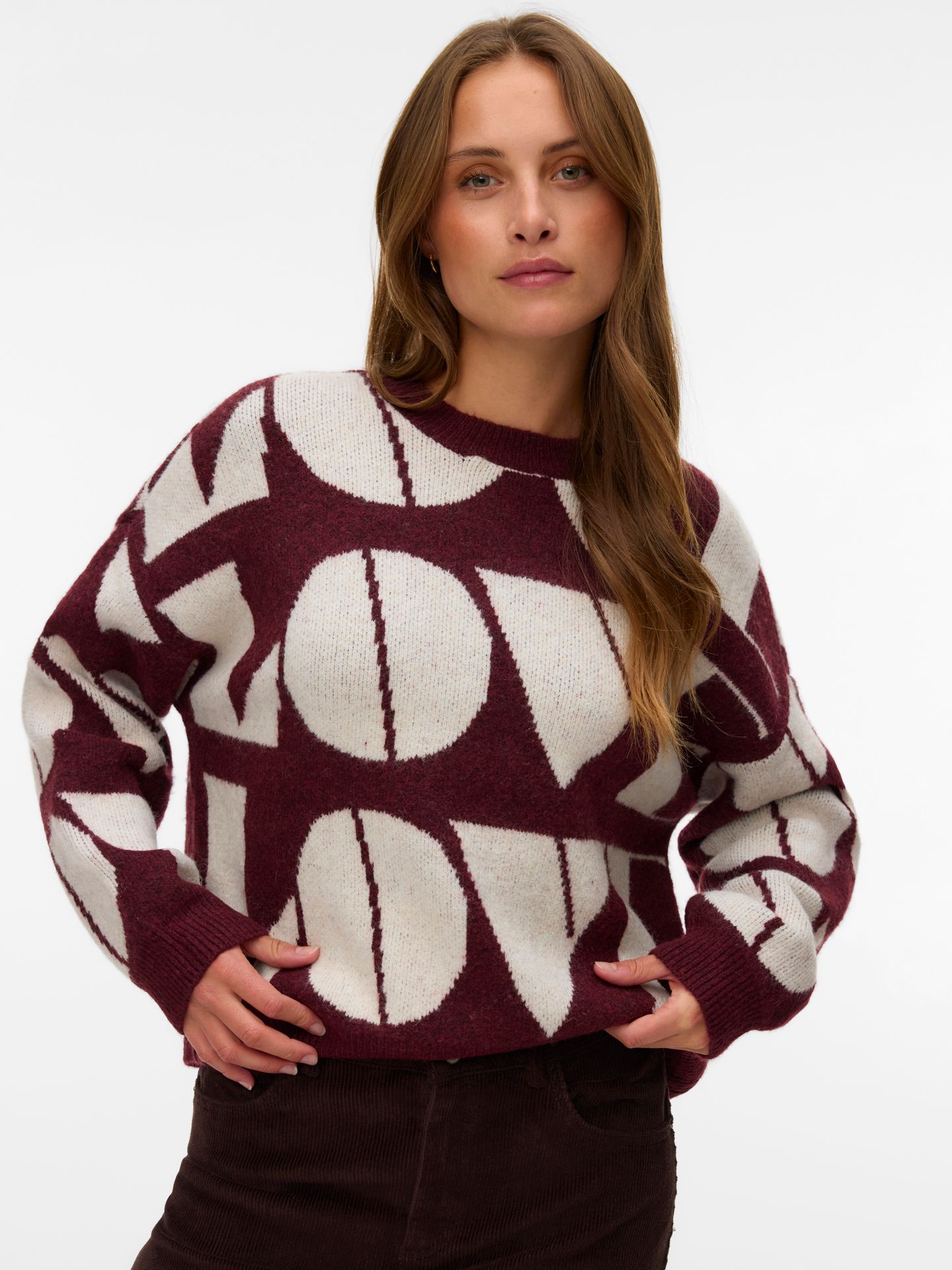 Vero Moda VMLOVE LS O-NECK PULLOVER BOO Windsor Wine/W. BIRCH BIG LOVE 2900172135051