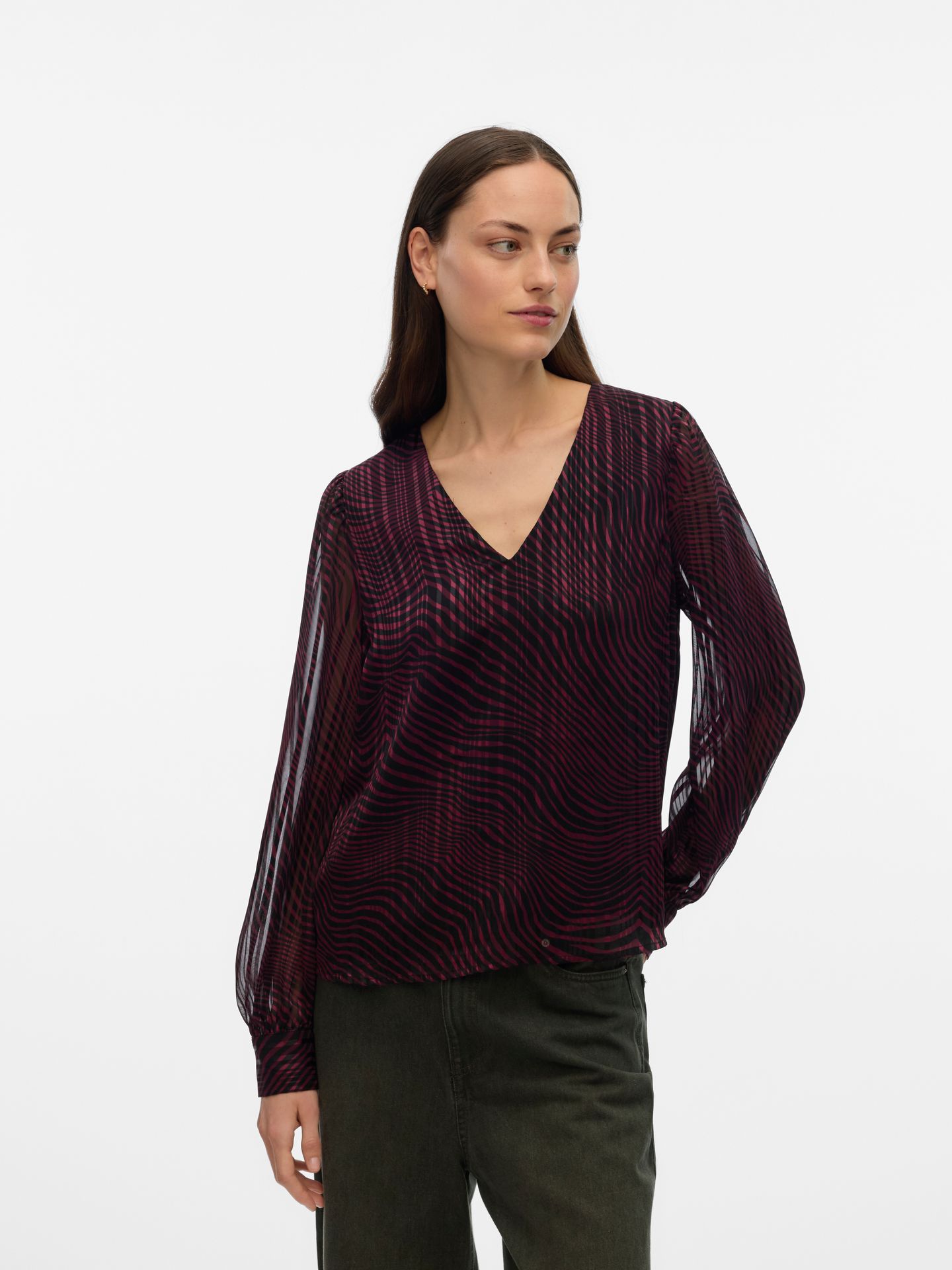 Vero Moda VMGEBRA GEDNA LS V-NECK TOP WVN BTQ Winetasting/Gerna 2900160787026