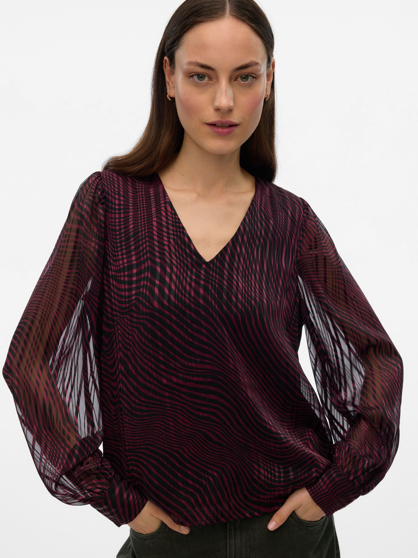 Vero Moda VMGEBRA GEDNA LS V-NECK TOP WVN BTQ Winetasting/Gerna 00115466-EKA26011400003104
