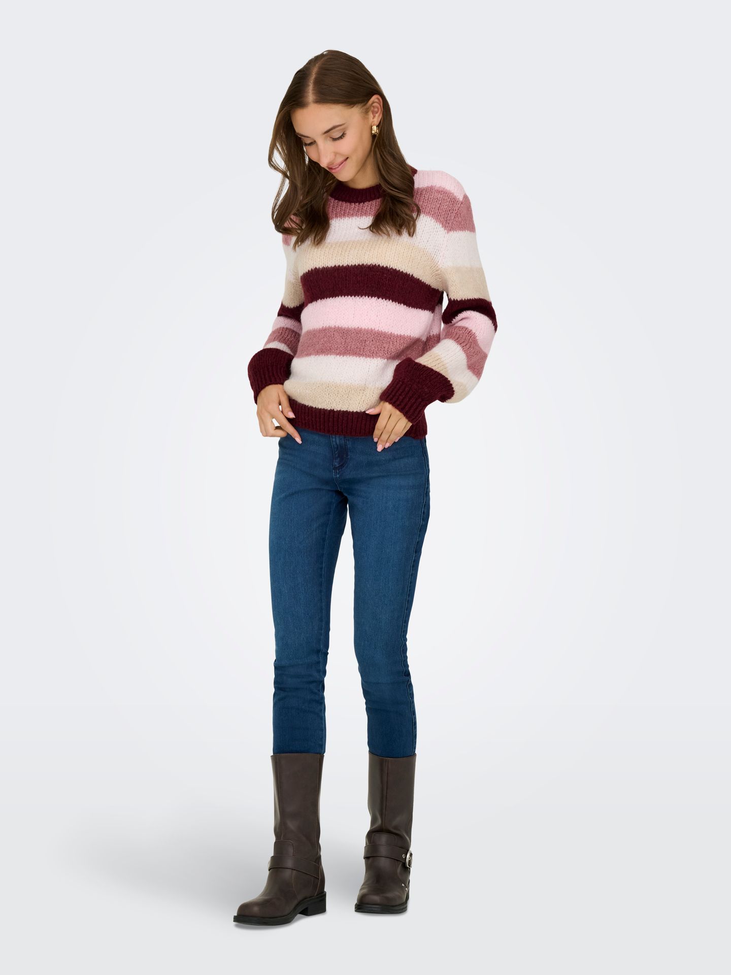 Only JDYDINEA L/S O-NECK STRIPE PULLOVER Cabernet/DUSTY ROSE/ CD/ TAPIOCA/ C 2900160811035