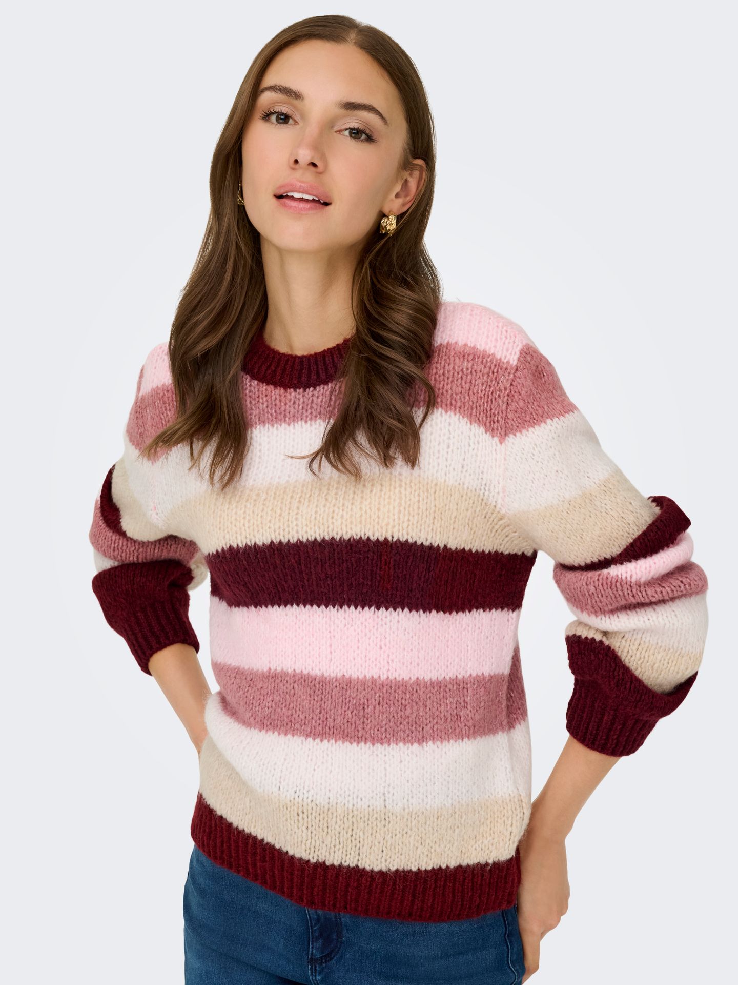 Only JDYDINEA L/S O-NECK STRIPE PULLOVER Cabernet/DUSTY ROSE/ CD/ TAPIOCA/ C 2900160811035