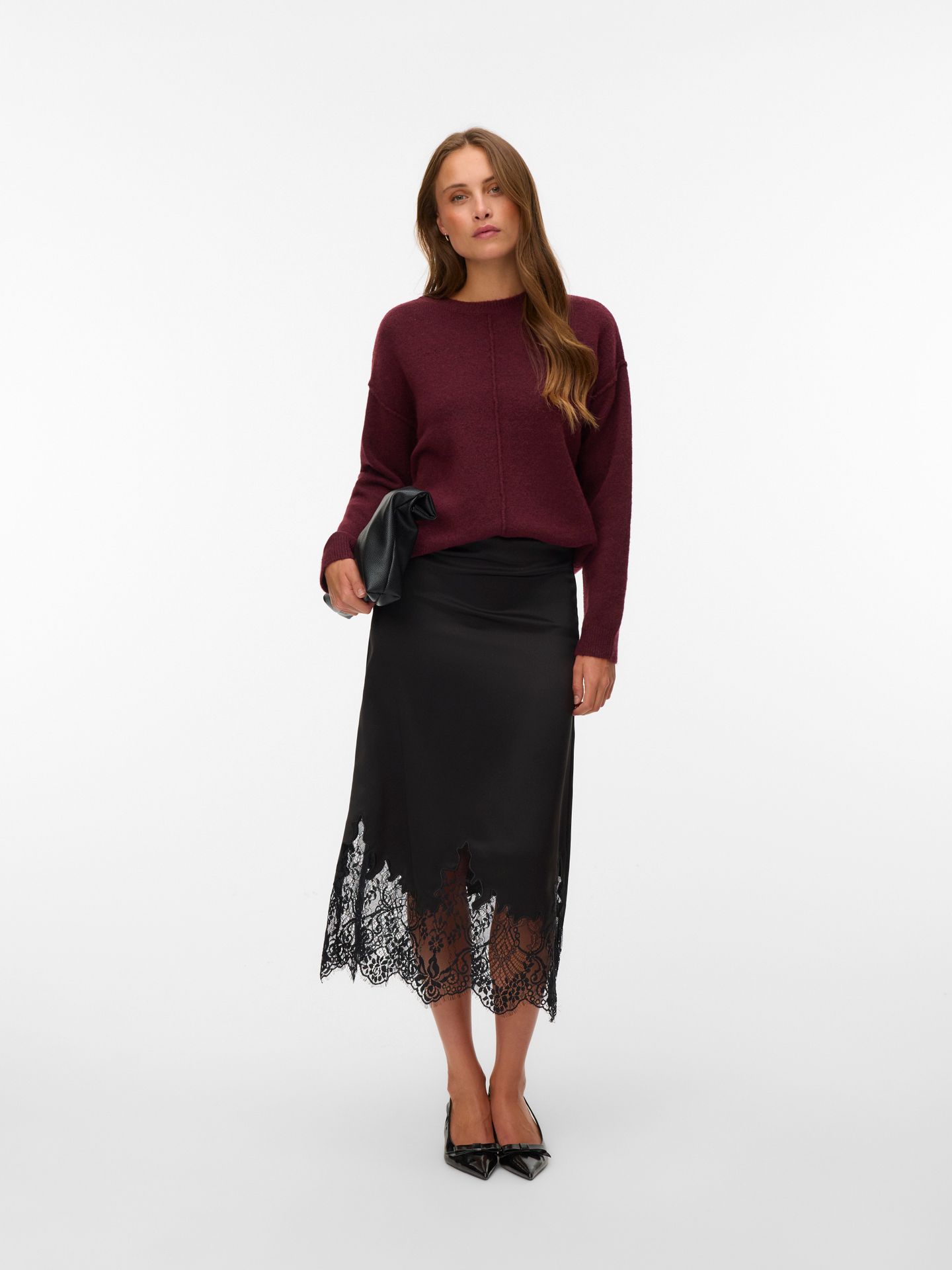 Vero Moda VMBESTI LS O-NECK PULLOVER BOO Windsor Wine/W. WHITE HEARTS 00115478-EKA26011400003587