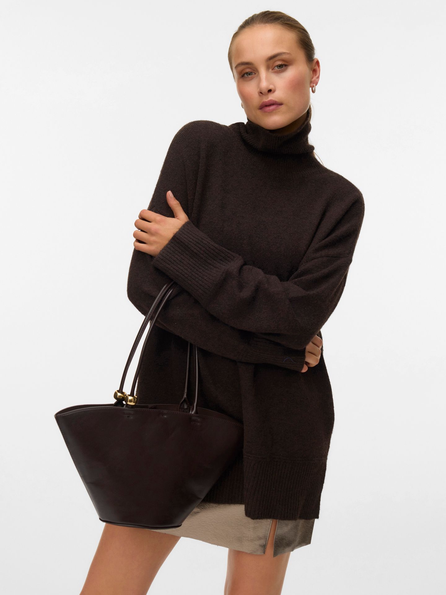 Vero Moda VMAQUARIUS LS ROLLNECK LONG PULLOVE Chocolate Torte/W. MELANGE 2900160818034