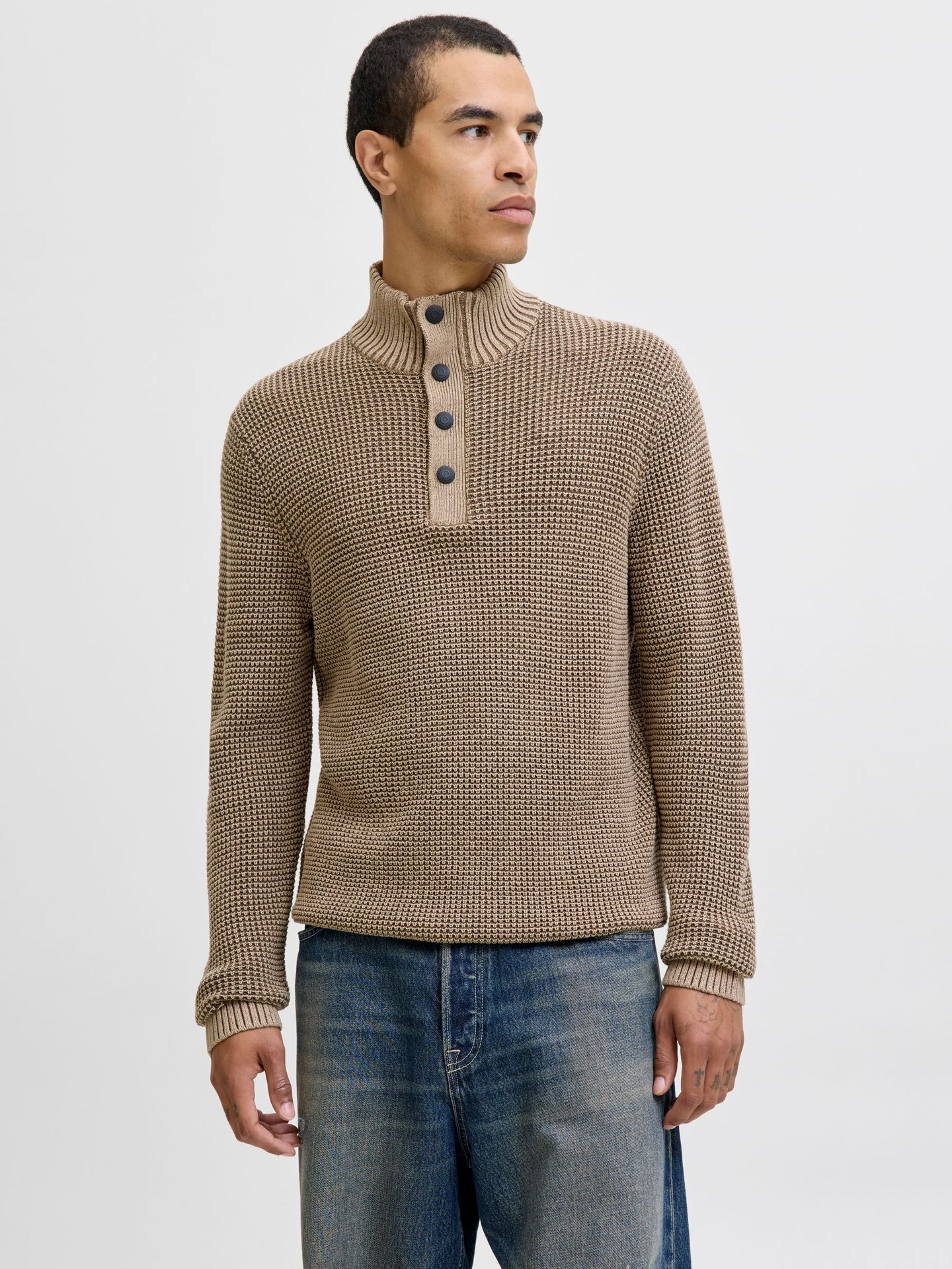 Jack & Jones JJETHAN KNIT HIGH NECK Crockery/CHECK 2900160819048