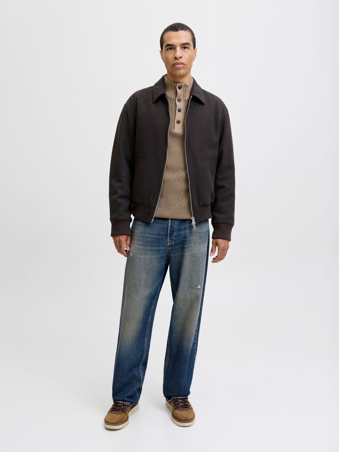 Jack & Jones JJETHAN KNIT HIGH NECK Crockery/CHECK 2900160819055