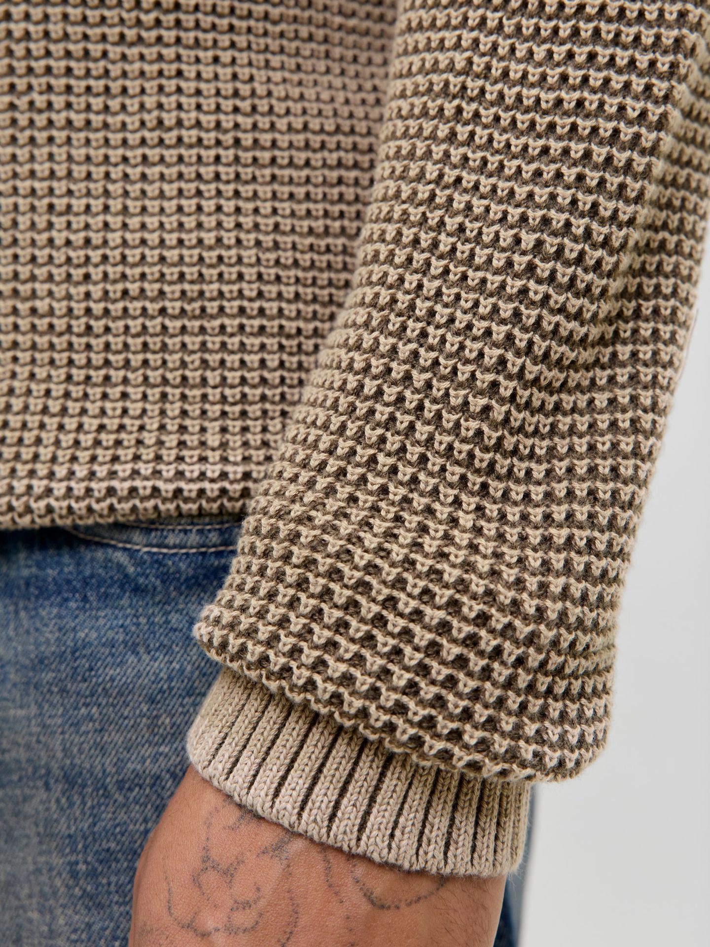 Jack & Jones JJETHAN KNIT HIGH NECK Crockery/CHECK 2900160819055