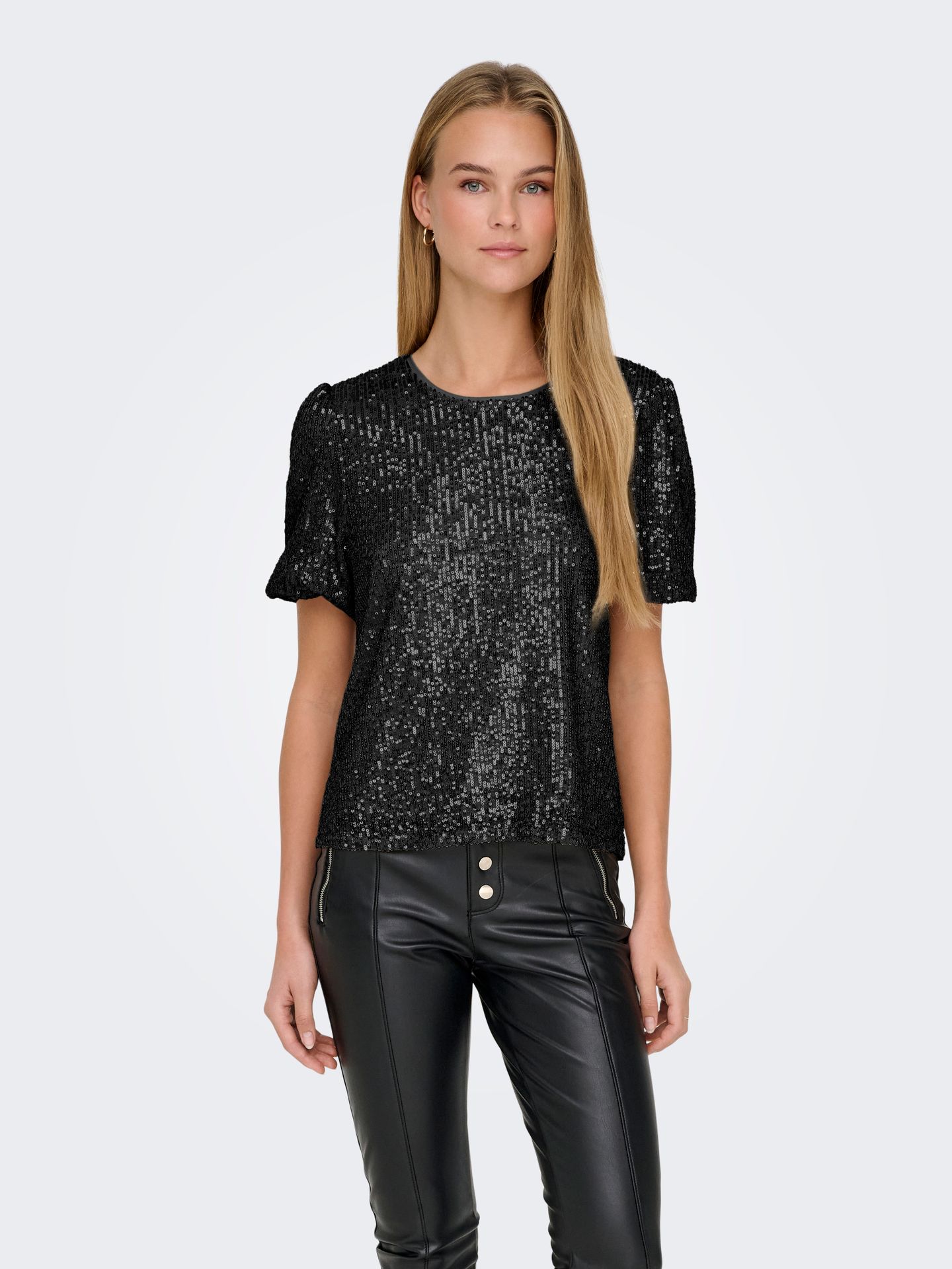 Only ONLANA S/S LOOSE SEQUINS TOP JRS Black/Flower Cattleya 2900160837042