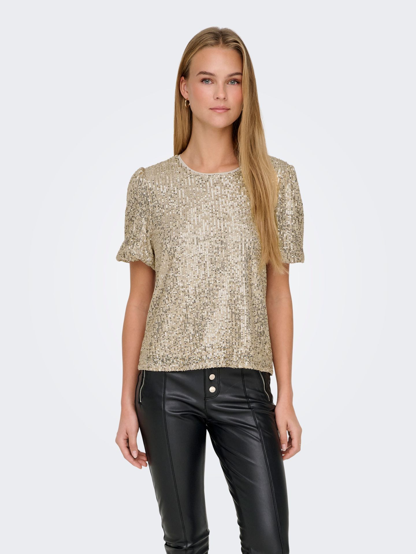 Only ONLANA S/S LOOSE SEQUINS TOP JRS Pumice Stone/LEONORA 2900160836021