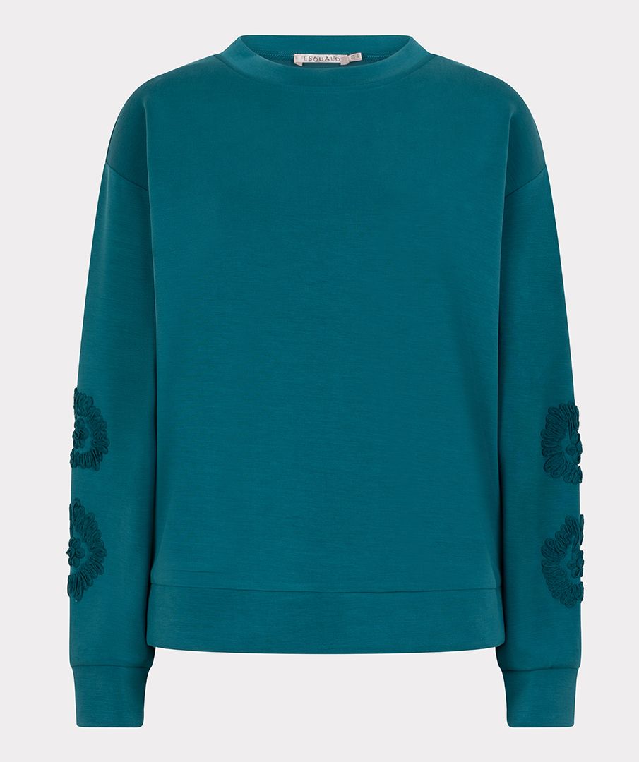Esqualo Sweater tape embroidery modal 665 teal 2900160883032