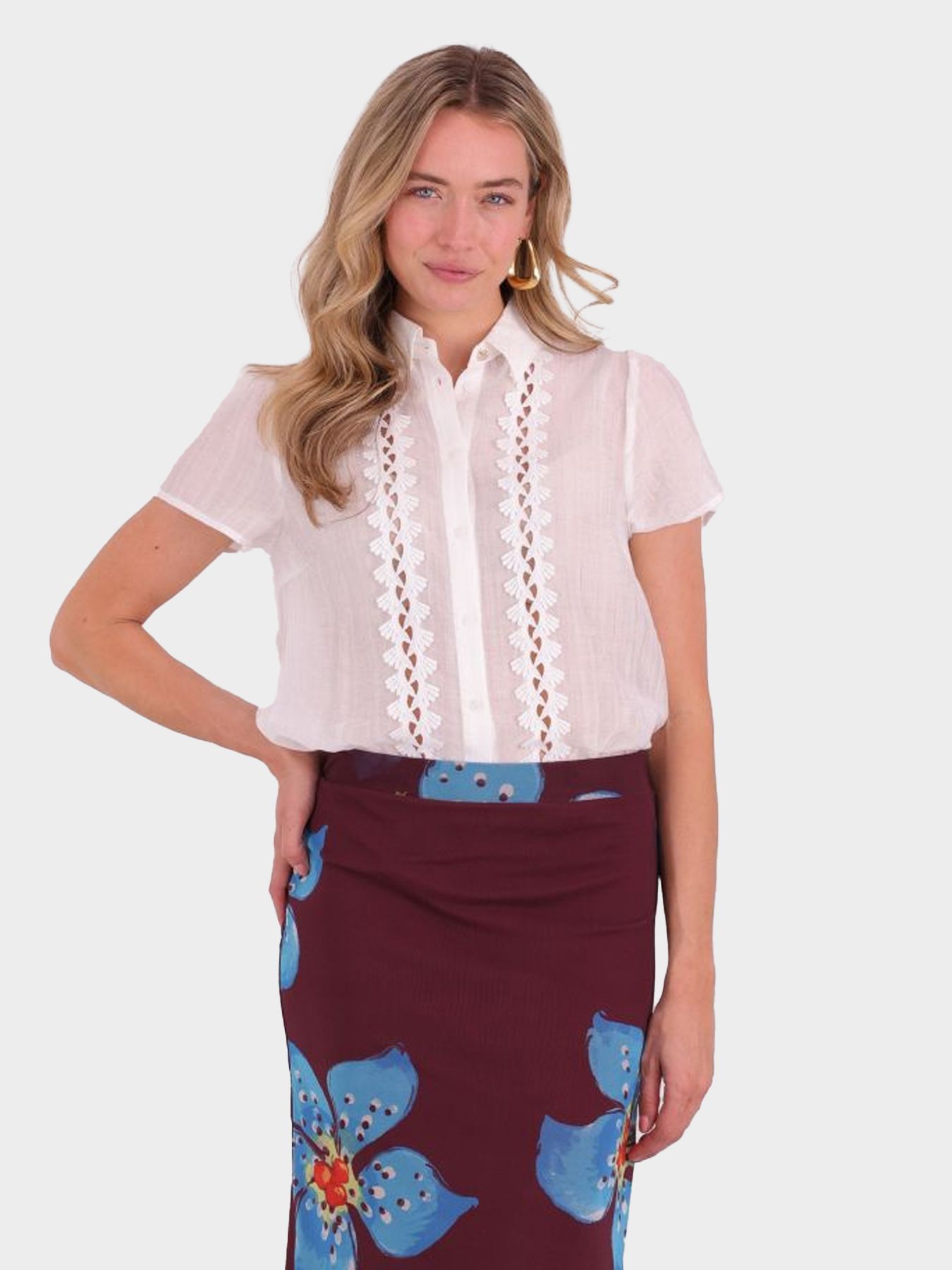 Tramontana Short-Sleeve Blouse Lace Tapes Off White 001100 00115524-EKA26012900000018
