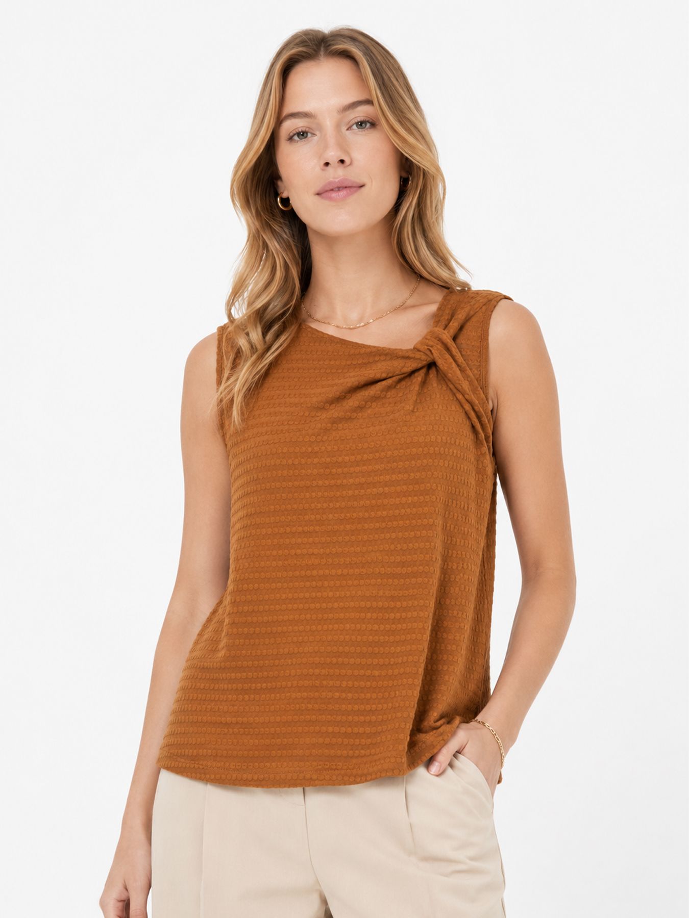 Tramontana Sleeveless Top Twisted Neckline Kombucha 008135 00115525-EKA26012900000051