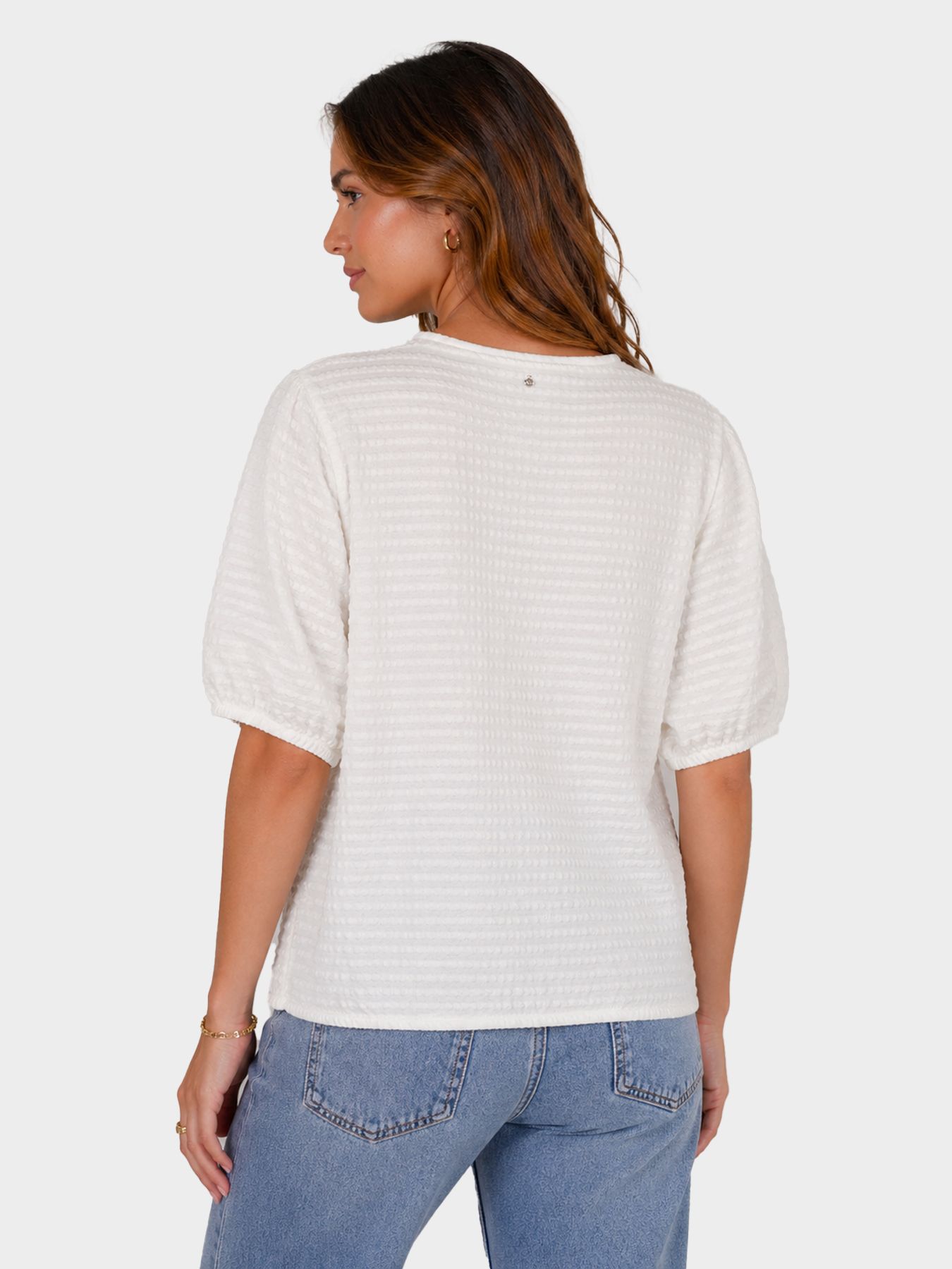 Tramontana Puff-Sleeve V-Neck Top Off White 001100 2900160898036