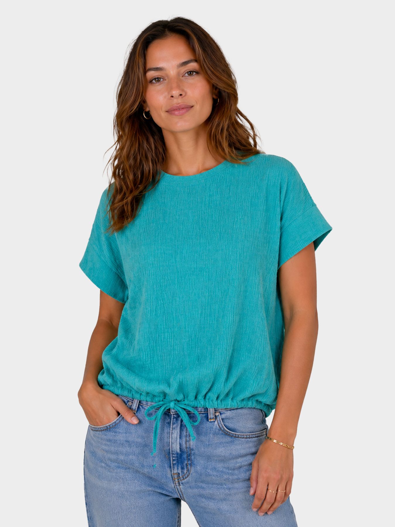 Tramontana Crinkled Short-Sleeve Top Deep Aqua Blue 005835 00115527-EKA26012900000052