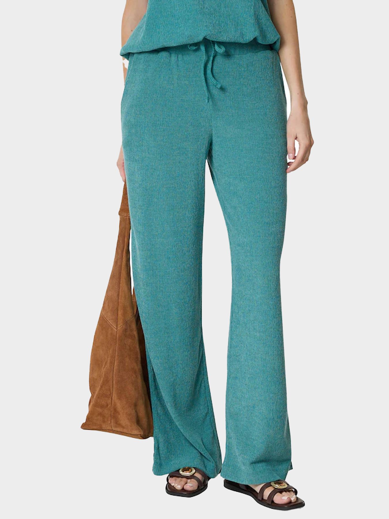 Tramontana Crinkled Wide-Leg Trousers Deep Aqua Blue 005835 00115529-EKA26012900000052