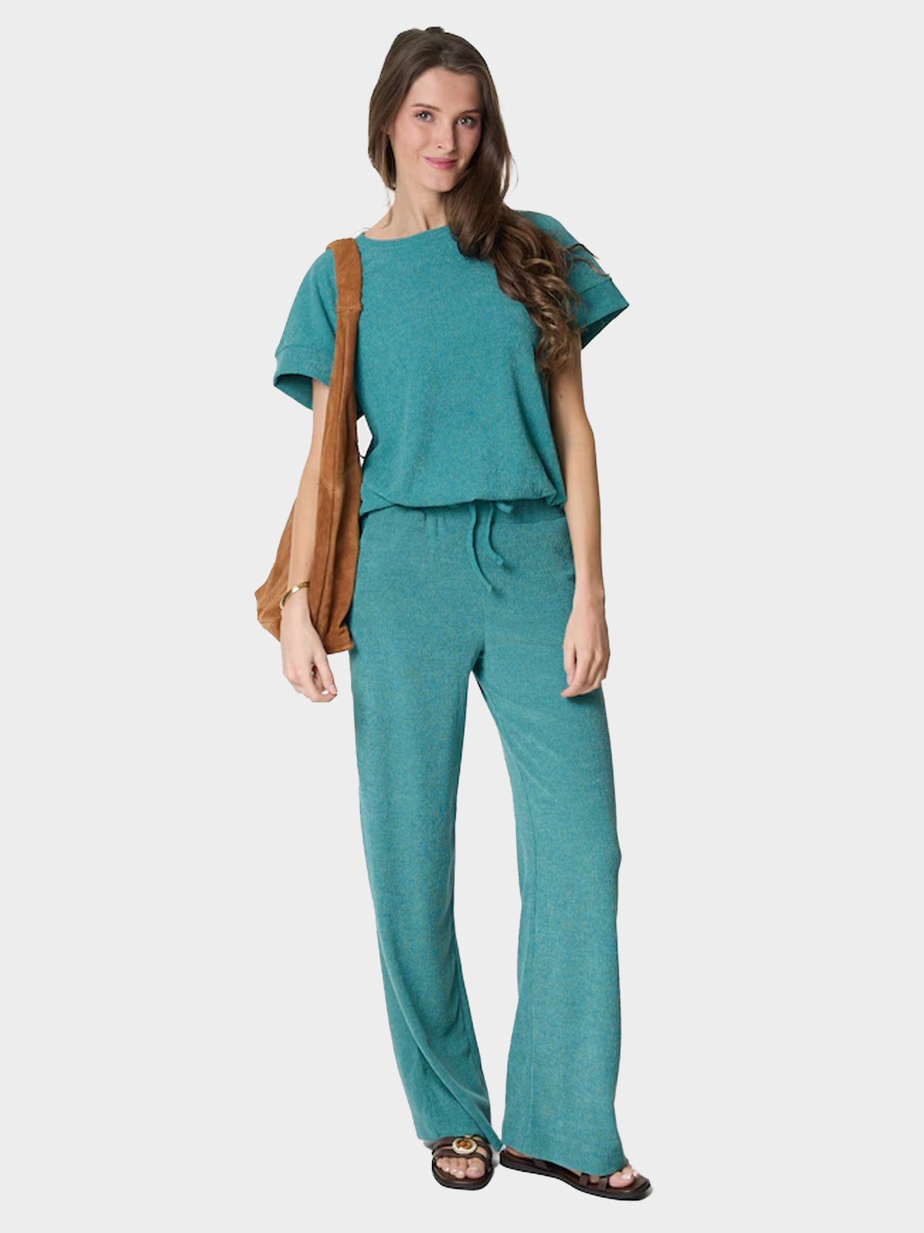 Tramontana Crinkled Wide-Leg Trousers Deep Aqua Blue 005835 2900160901040