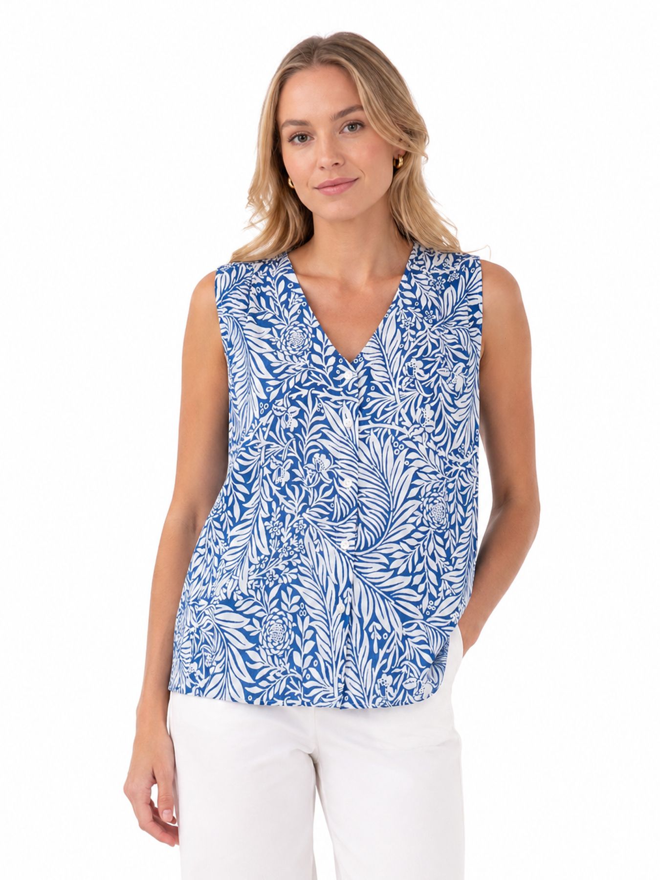 Fransa FREASY TOP 1 BLUE WHITE PALM FLORAL 00115534-EKA26006200000547